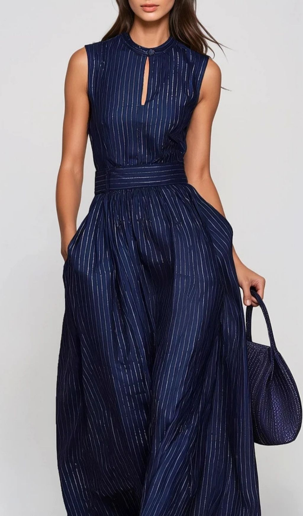 Eufemia Sleeveless Stripe Cutout Jumpsuit - Navy