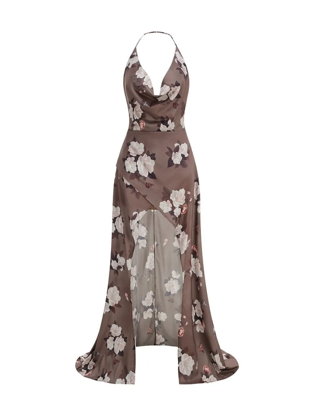 Fashionslee Women Yavira Cowl Neck Floral Split Maxi Dress