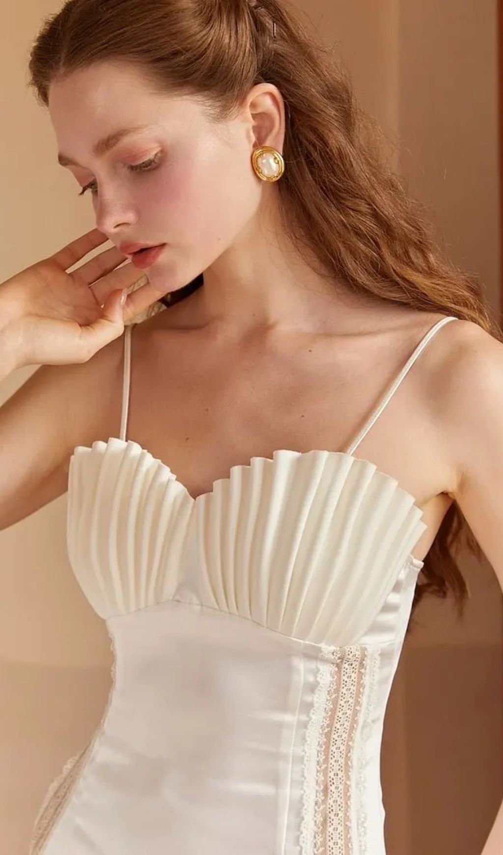 f90442fbe101bce27025f5b3029c92dc Marjorie Shell Pleated Satin Midi Dress In White