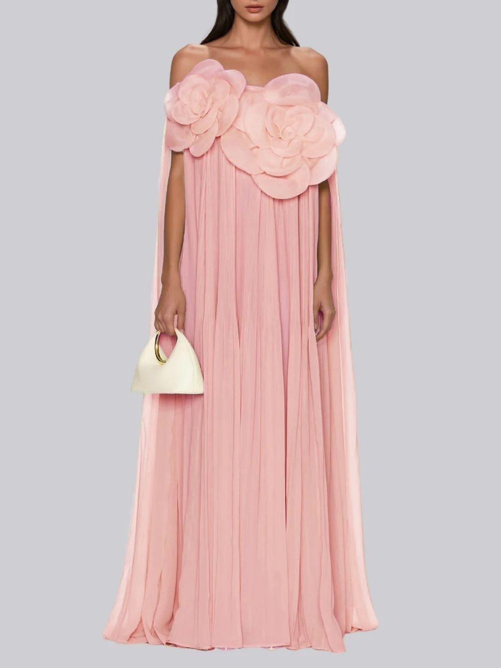 Fashionslee Women Grythalen Off Shoulder Flower Pleated Maxi Dress In Pink
