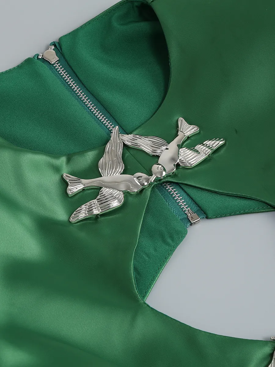 f982bc0c9b3df525f9a68bd35d365c22 Mame Green Cutout Ruched Long Sleeve Mini Dress