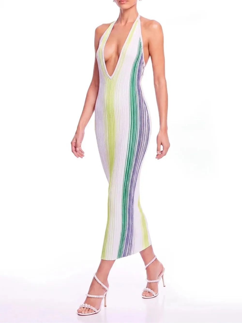 Ines Plunge Neck Knit Midi Dress