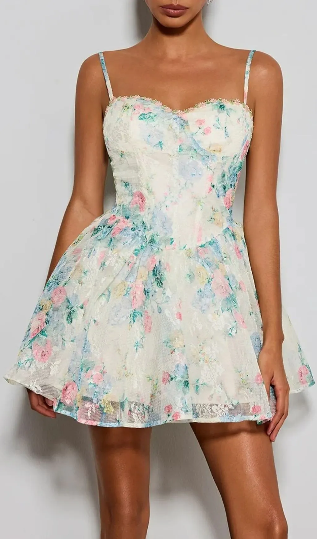 Fashionslee Women Estera Spaghetti Floral Printed Mini Dress