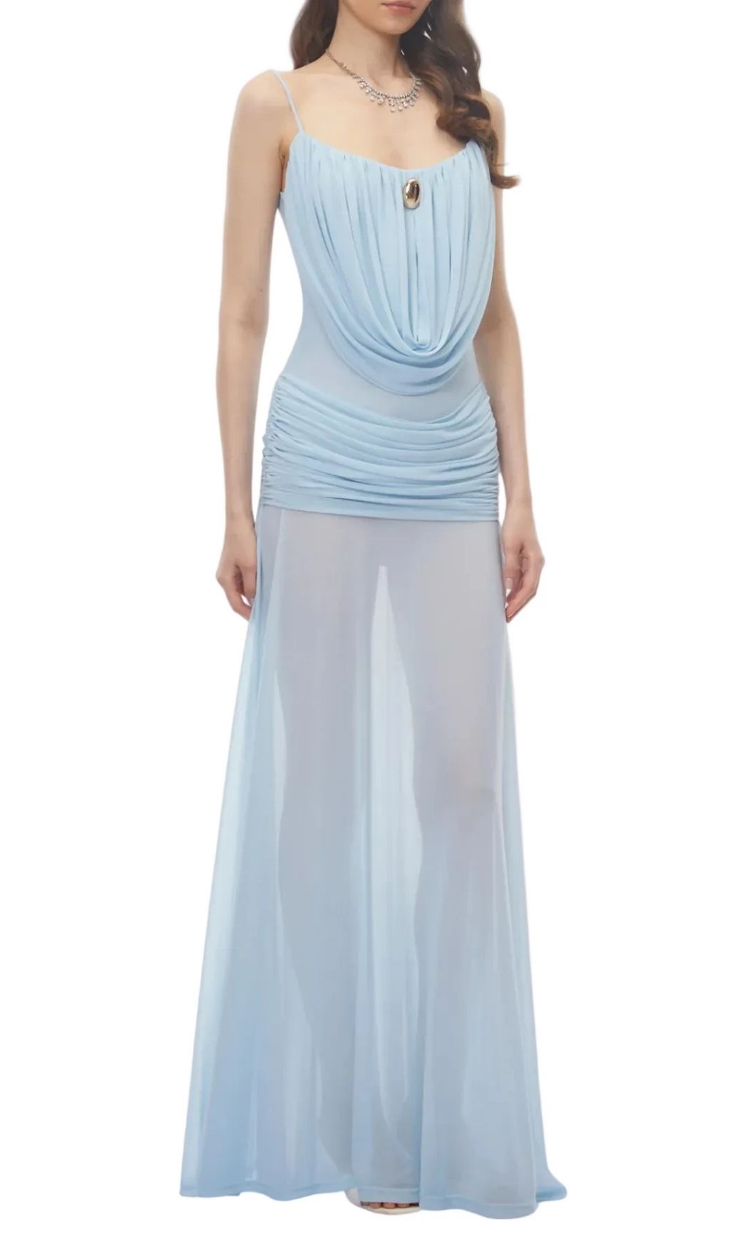fa4cde35299d479cf29c7d1146b93642 Neraos Draped Ruched Maxi Dress - Blue