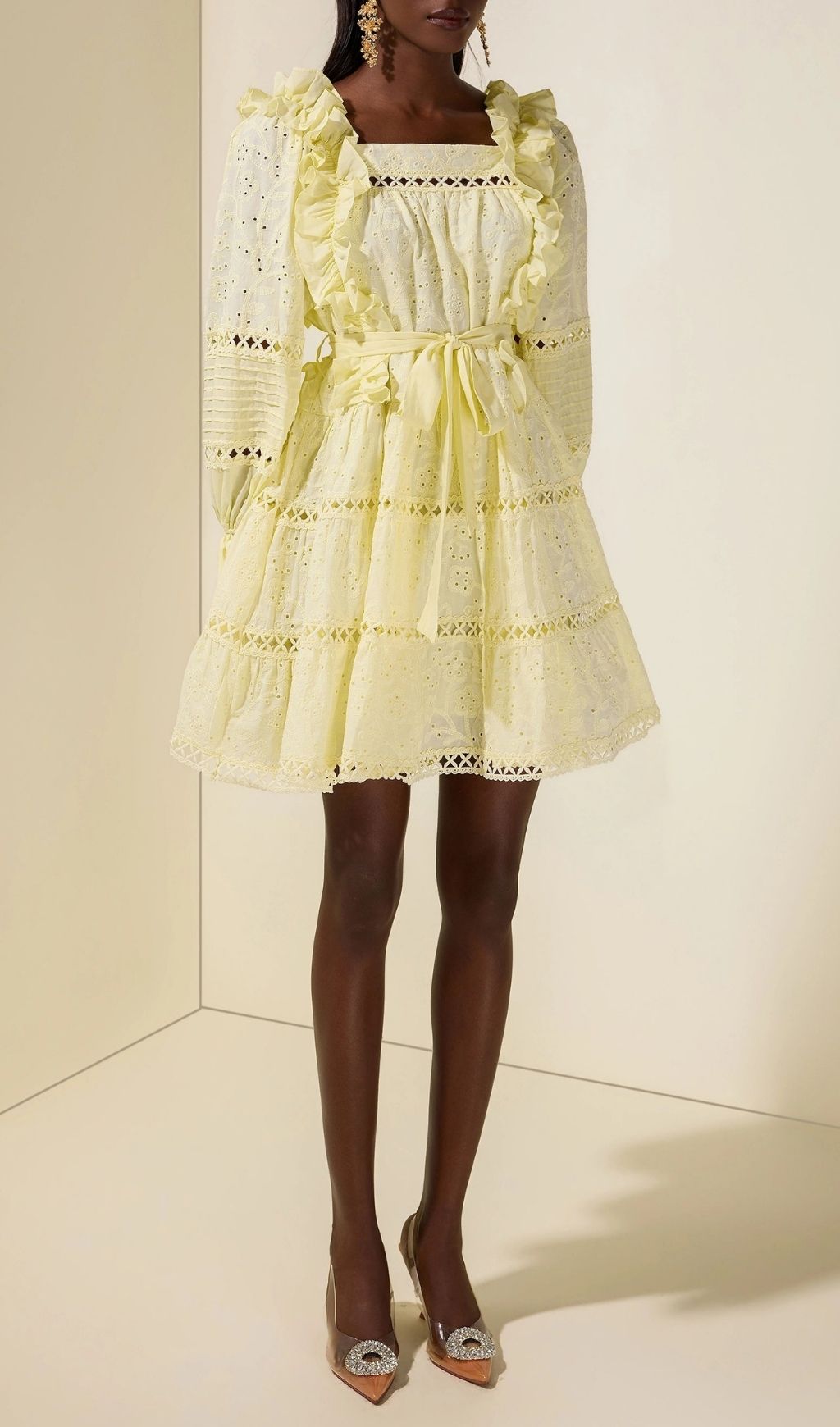 fa55ddacaeb9be1303628d64efc2cc97 Victoria Embroidered Hollow Ruffle Mini Dress - Yellow