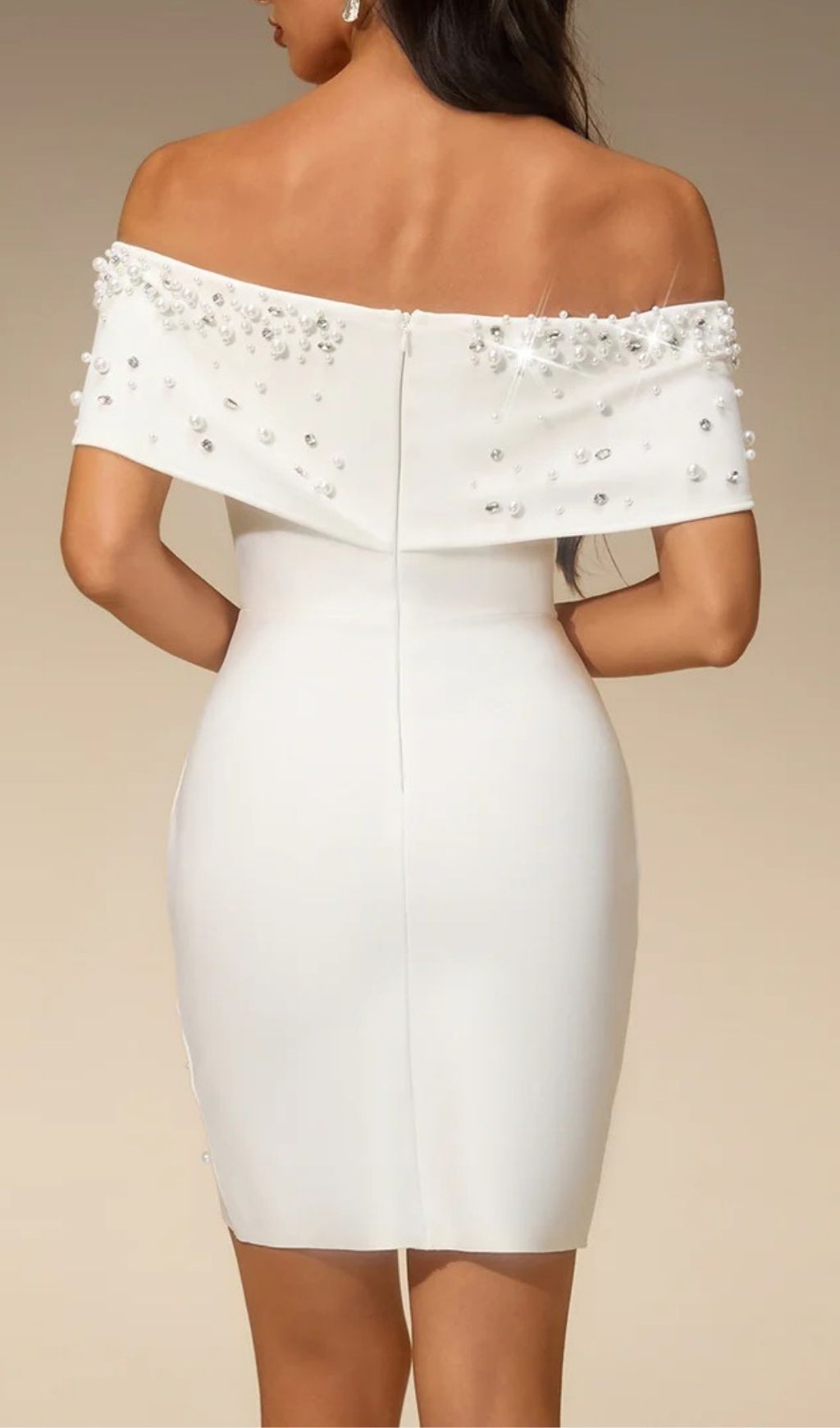Fashionslee Women Everild Off Shoulder Pearl Bandage Mini Dress