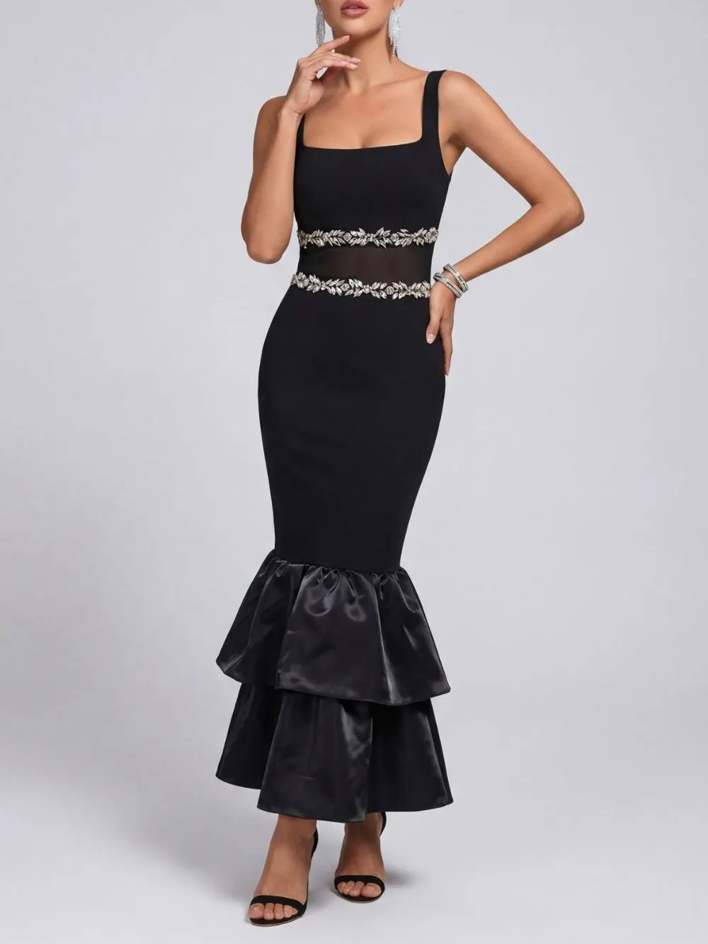 fabf0f7986b74724e8812703b75d59db Majella Black Diamante Bandage Maxi Dress