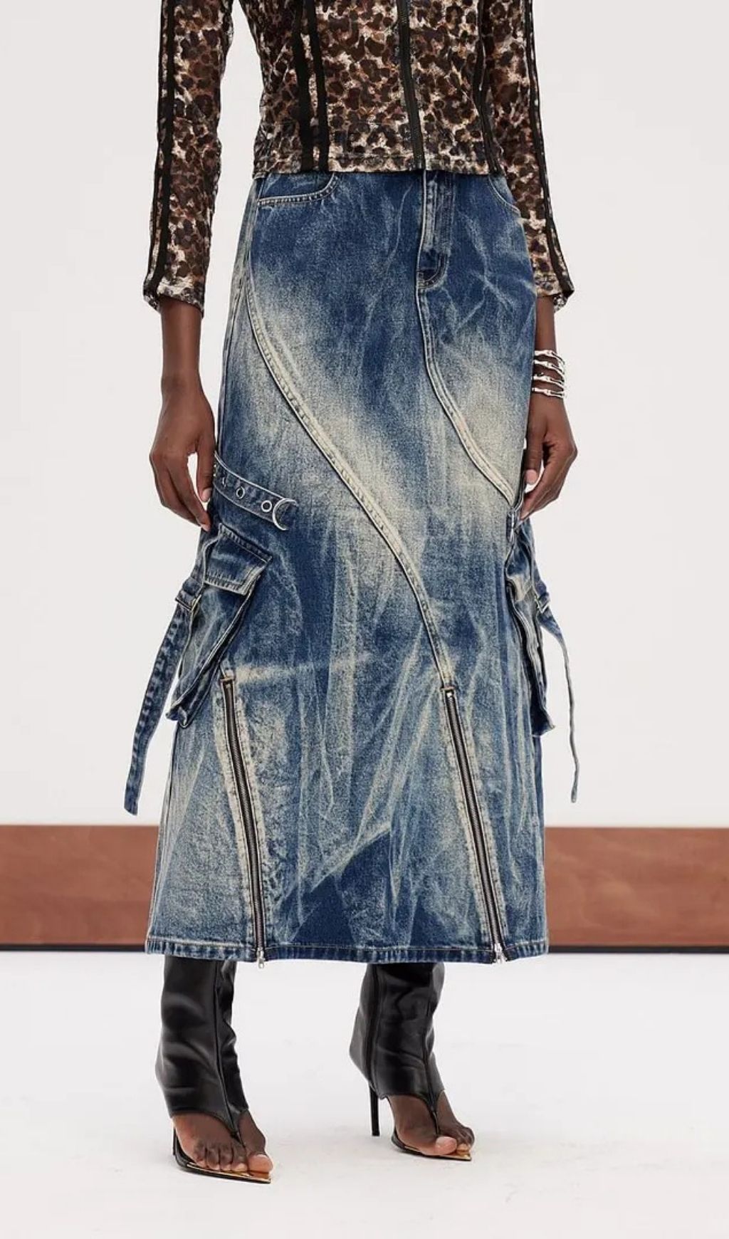 fae62cb62beb51051310526bc5a45b13 Jamie Deconstruct Bleached Denim Maxi Skirt