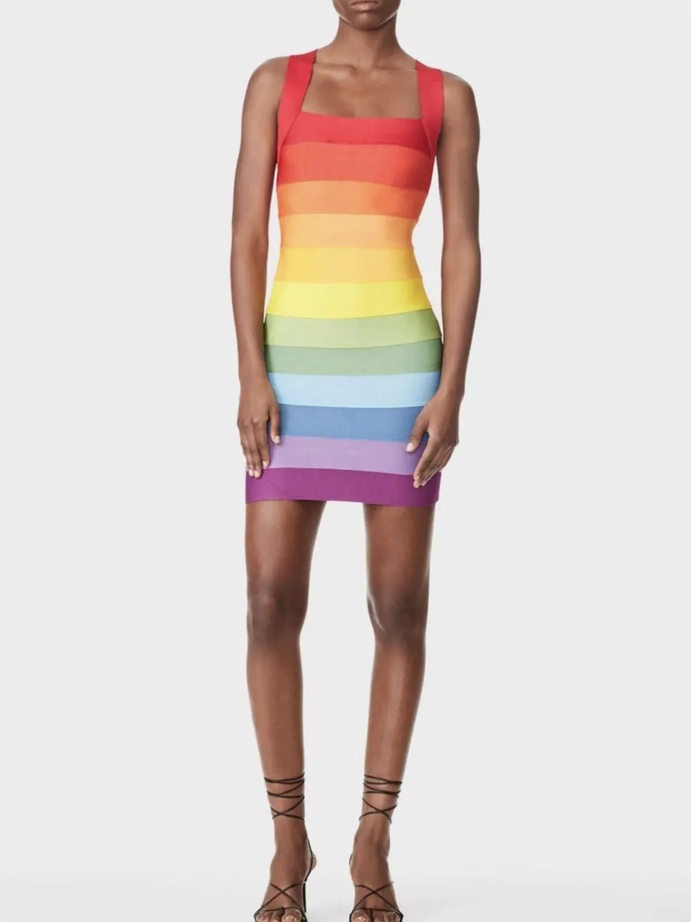 Rainbow Sleeveless Bandage Mini Dresses - OWNCI