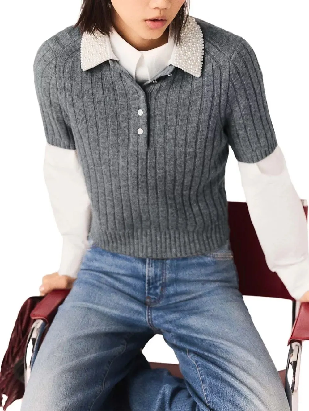 fb060be56113c88b507401678b8629ef Beaded Collar Ribbed Sweater