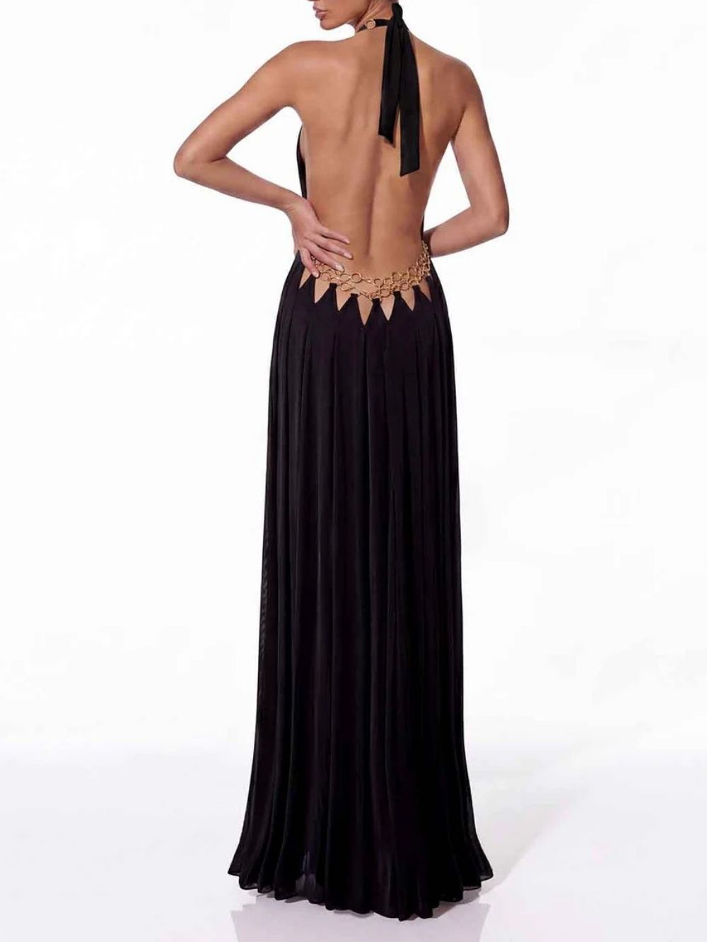 Tavion Black Backless Cutout Maxi Dress