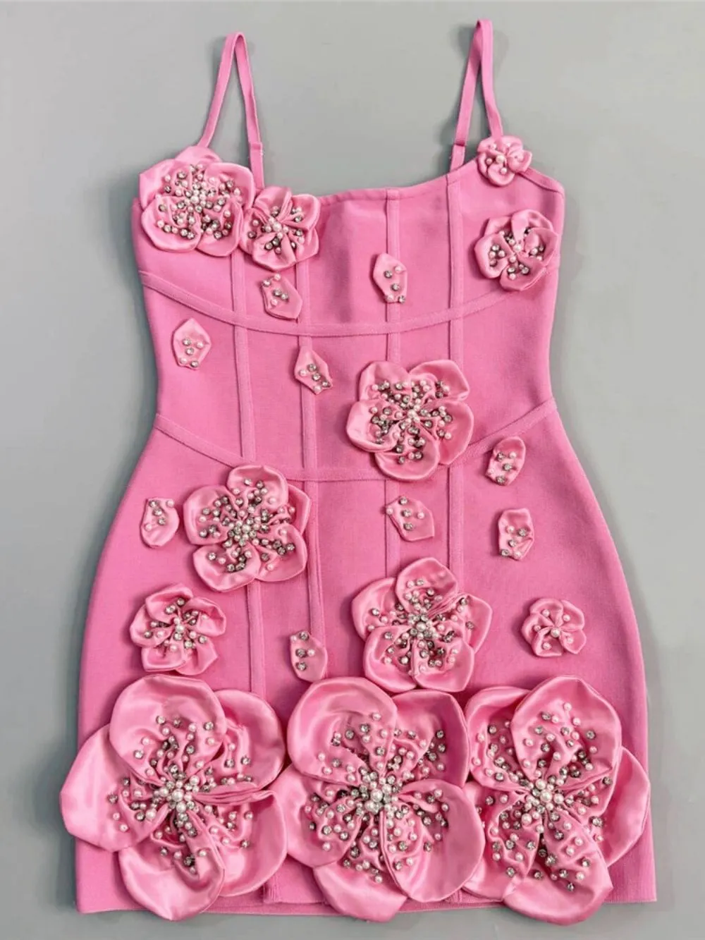 Fashionslee Women Ultharic Flower Rhinestone Mini Dress