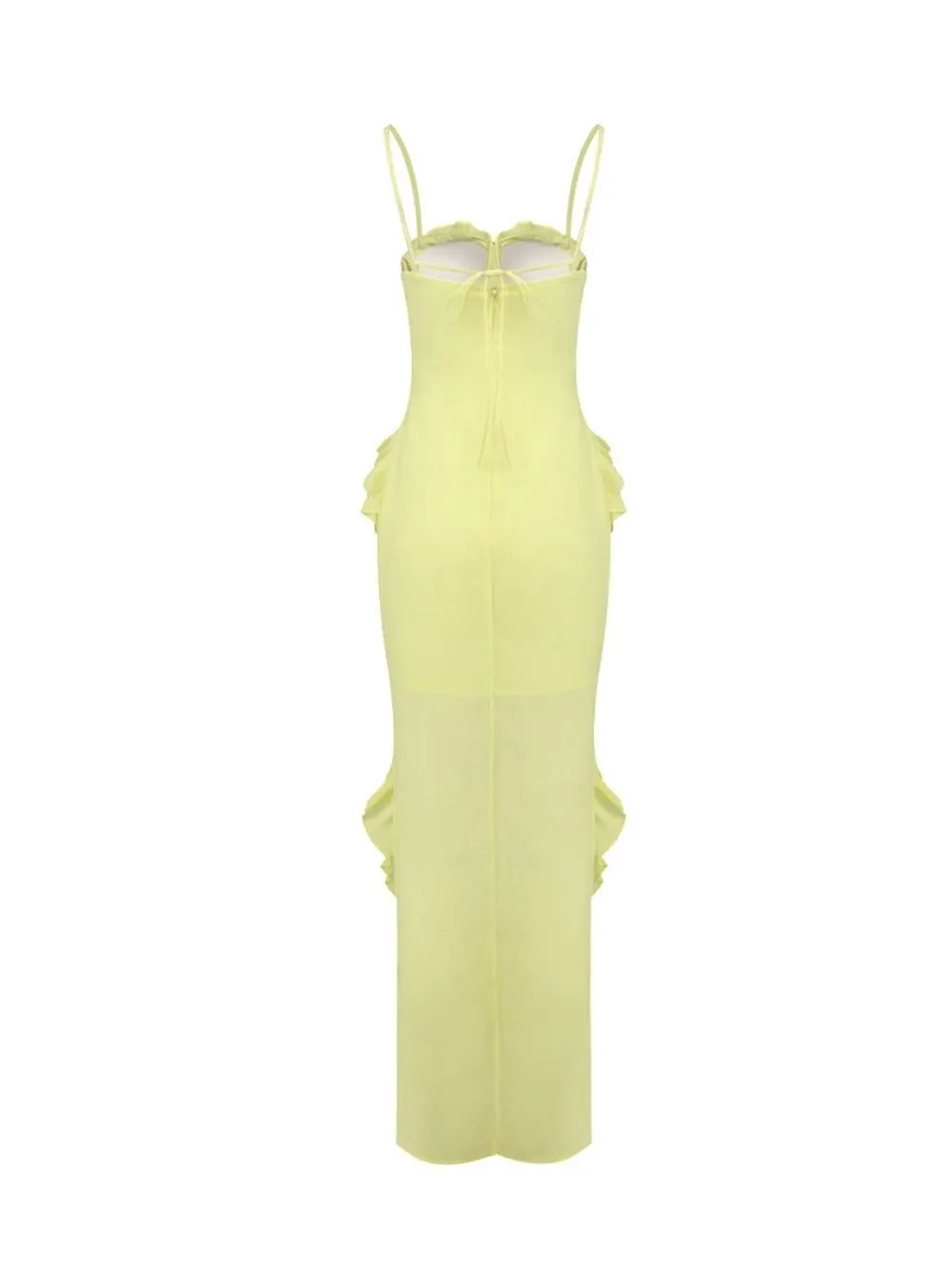 Mallie Yellow Spaghetti Pleated Ruffle Maxi Dress