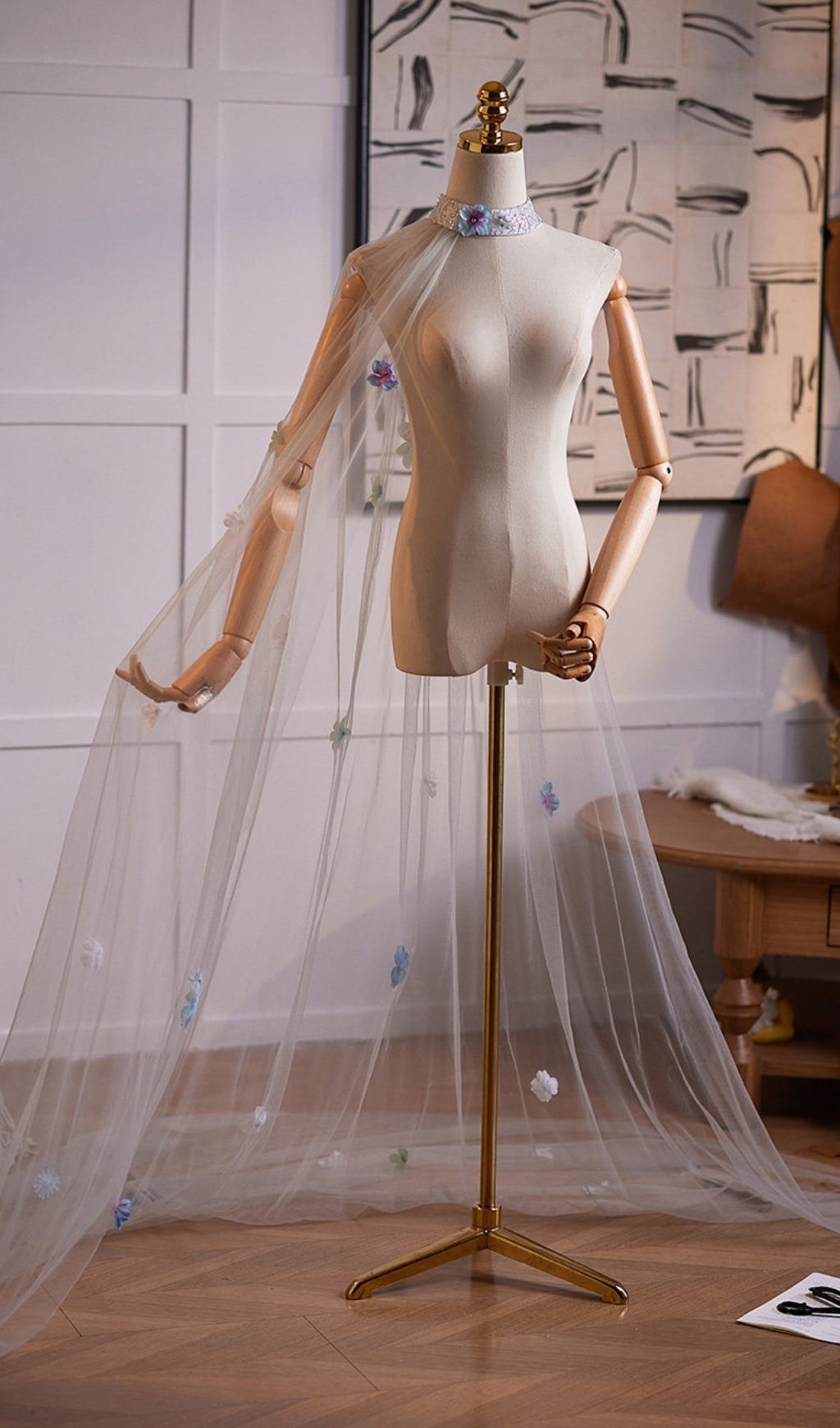 Leira White Flower Embellished Mesh Shawl
