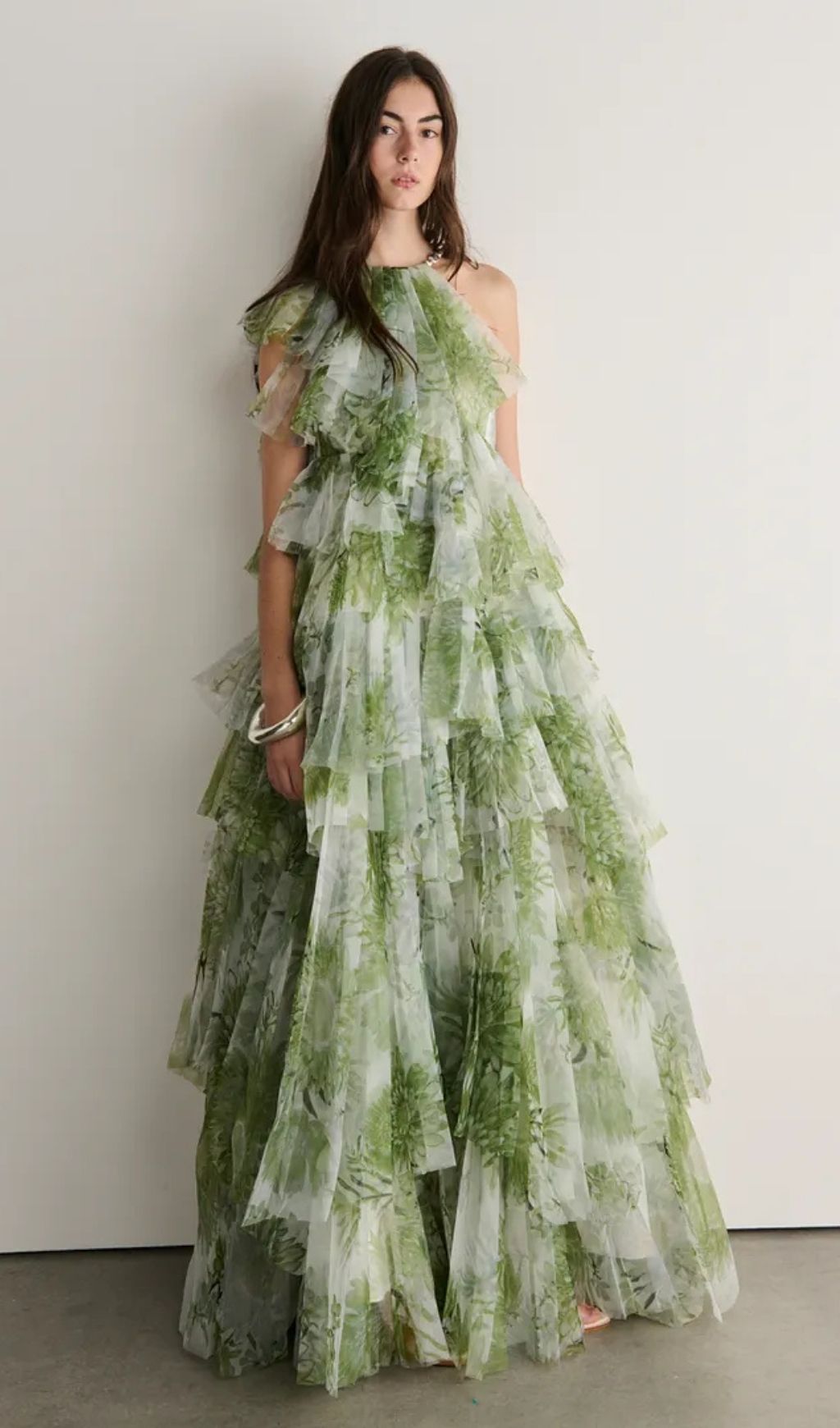 Claire Green Floral Print Pleated Layer Maxi Dress - OWNCI Claire Green Floral Print Pleated Layer Maxi Dress - OWNCI