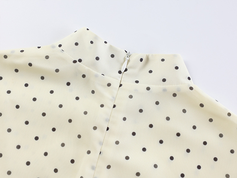 Mock Neck Puff Sleeve Polka Dot Mini Dress - OWNCI