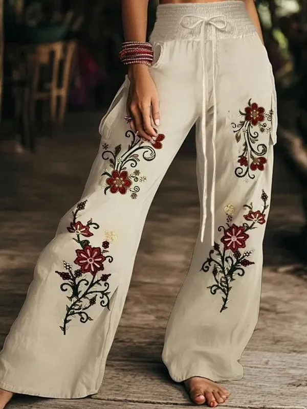 Women's Floral Print Casual Trousers