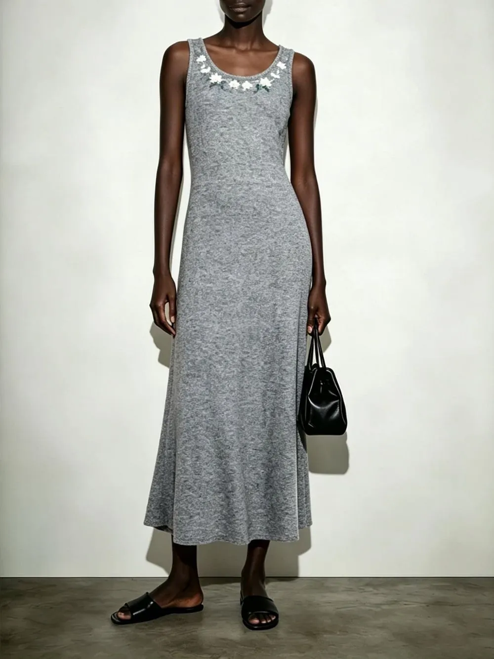 fced6d936a01e3ad321c9aaca9086d98 Majeeda Grey Flower Knit Cardigan & Midi Dress