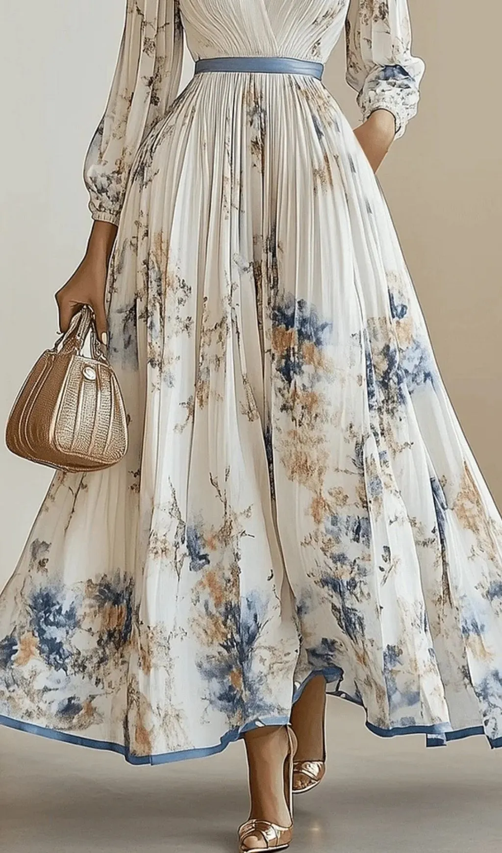 fd00de2d941a515045194853840dc273.webp Fashionslee Women Spring New White Pleated Chiffon V Neck Floral Long Sleeve Balloon Sleeve A-Line Maxi Dress