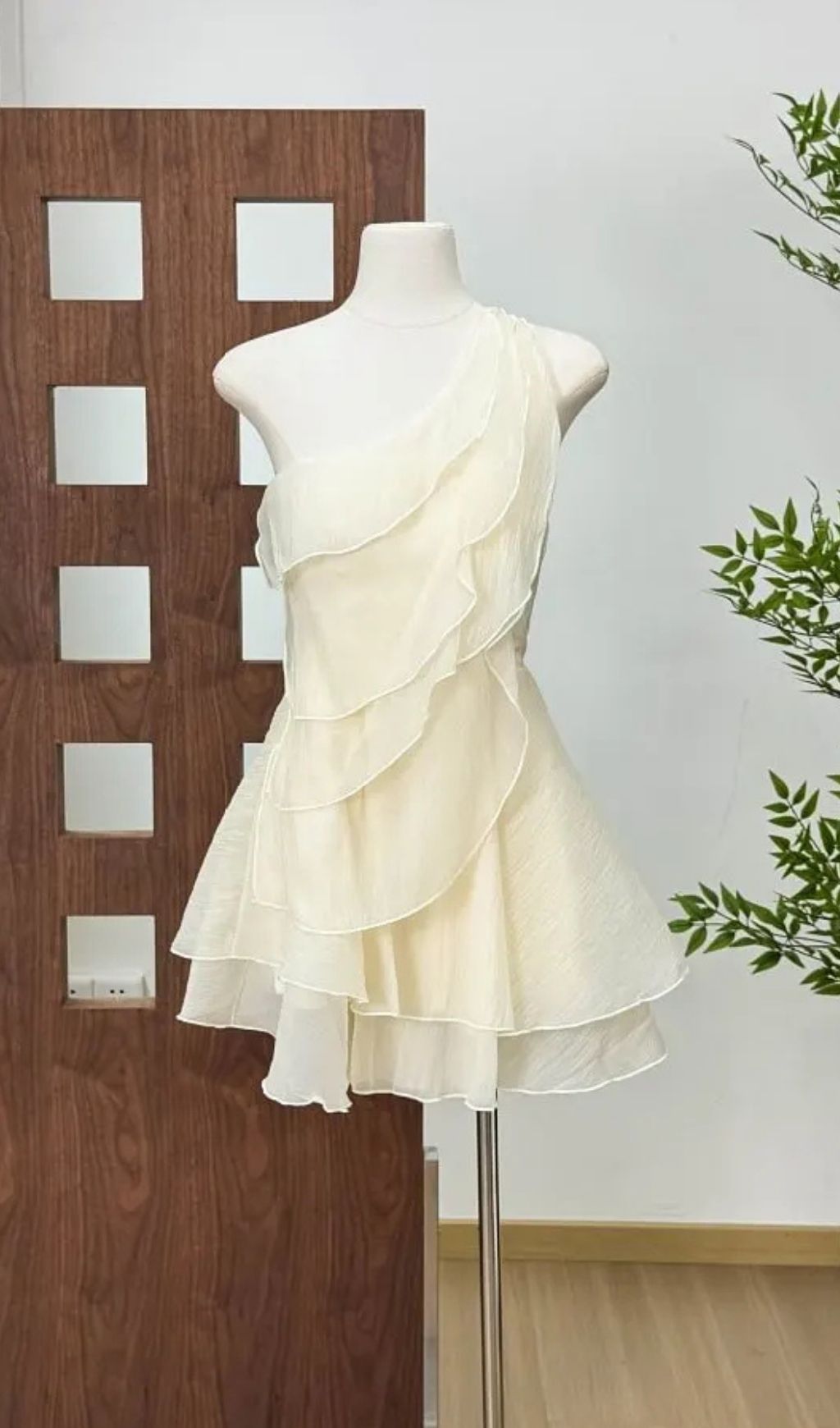 Evelyn One-Shoulder Layered Ruffle Mini Dress - Apricot