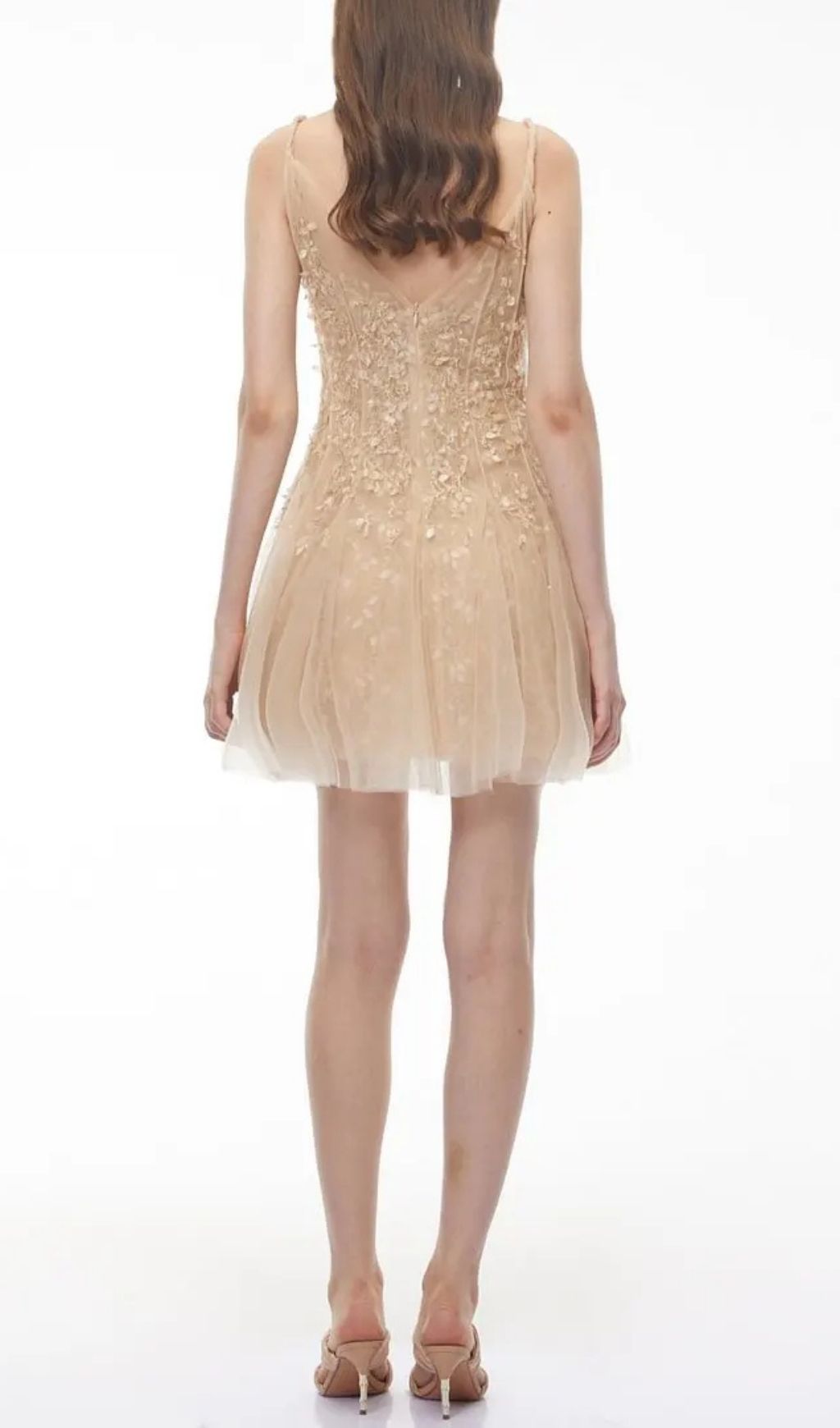 fd9a76690a5ce90680b4d496b41fc5df Saga Neutral Pleated Mini Dress With 3D Petals