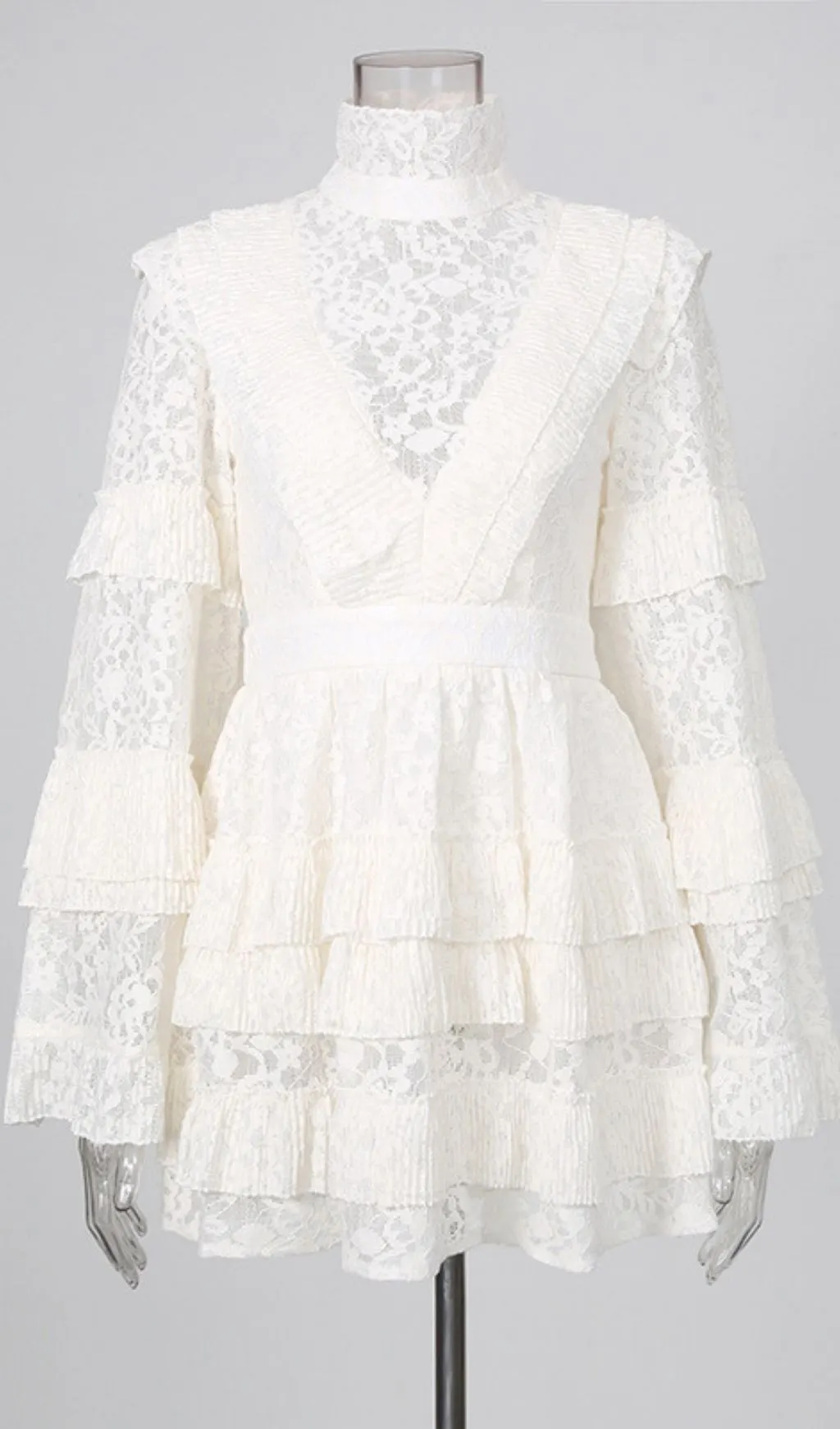 Fashionslee Women Maddux White Long Sleeve Lace Mini Dress