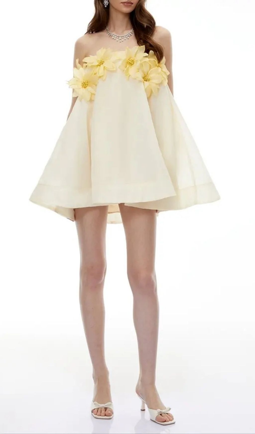 Sabrina Off-Shoulder 3D Floral Mini Dress In Yellow