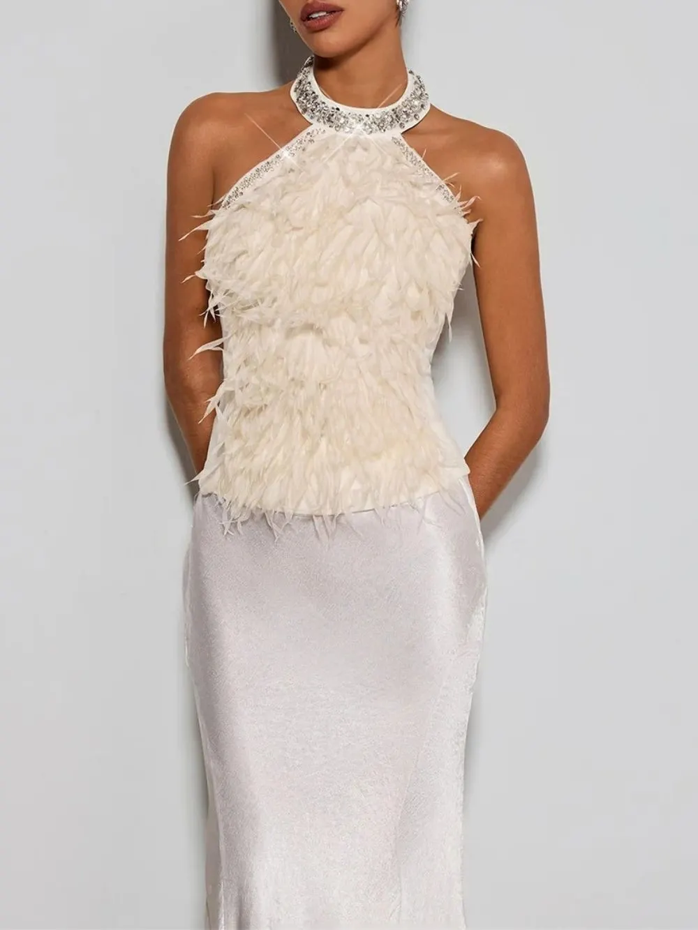 fe1a41f68f49fbd7840dc6dd05eb1bdb Erzsebet Halterneck Rhinestone Fringe Top