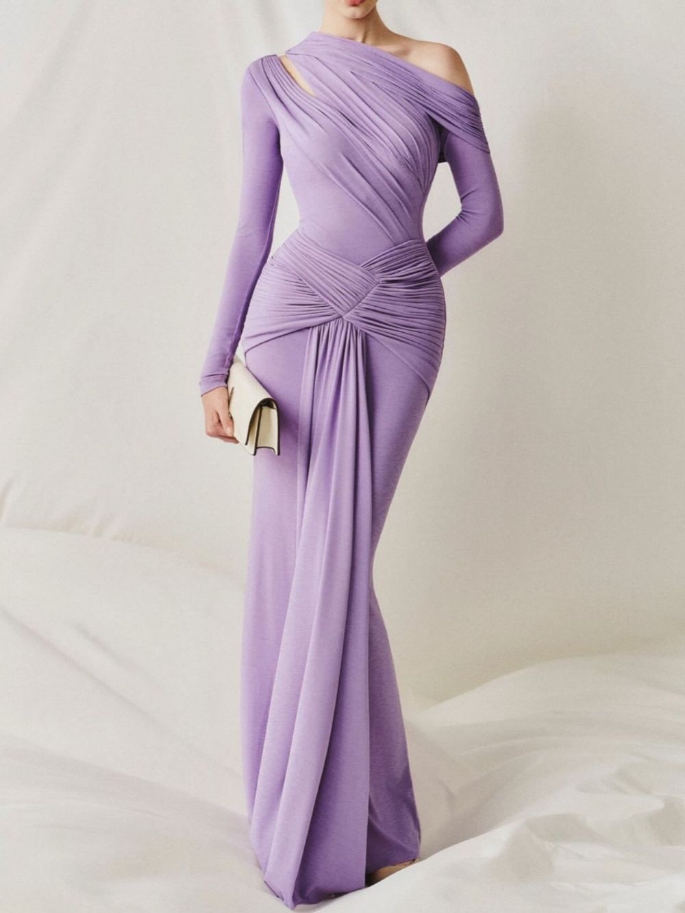 Fashionslee Women Riveno One Shoulder Ruched Maxi Dress