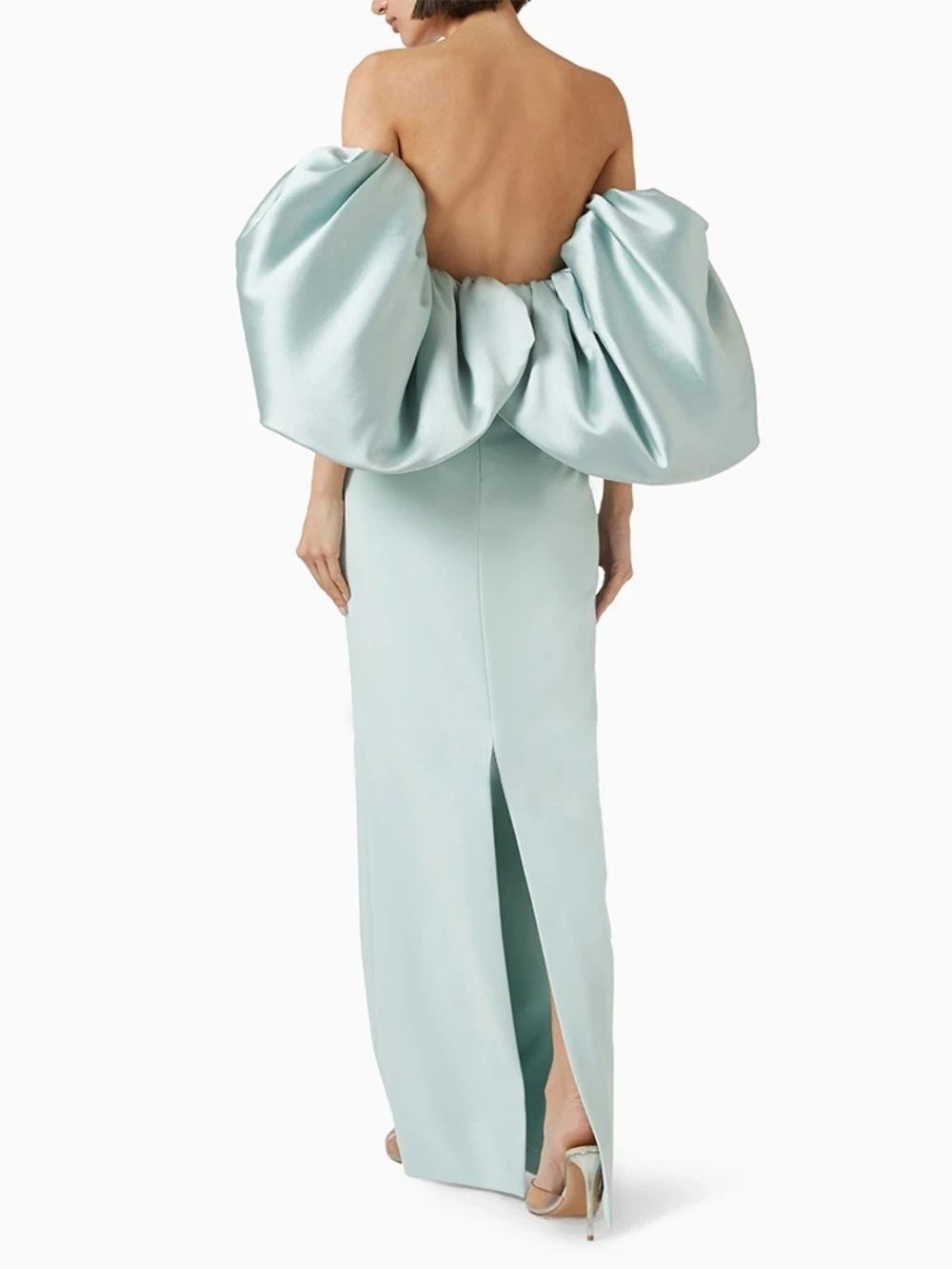 fed140b7227fd287608284f60ee47c36 Malerie Satin Off-Shoulder Puff-Sleeve Maxi Dress