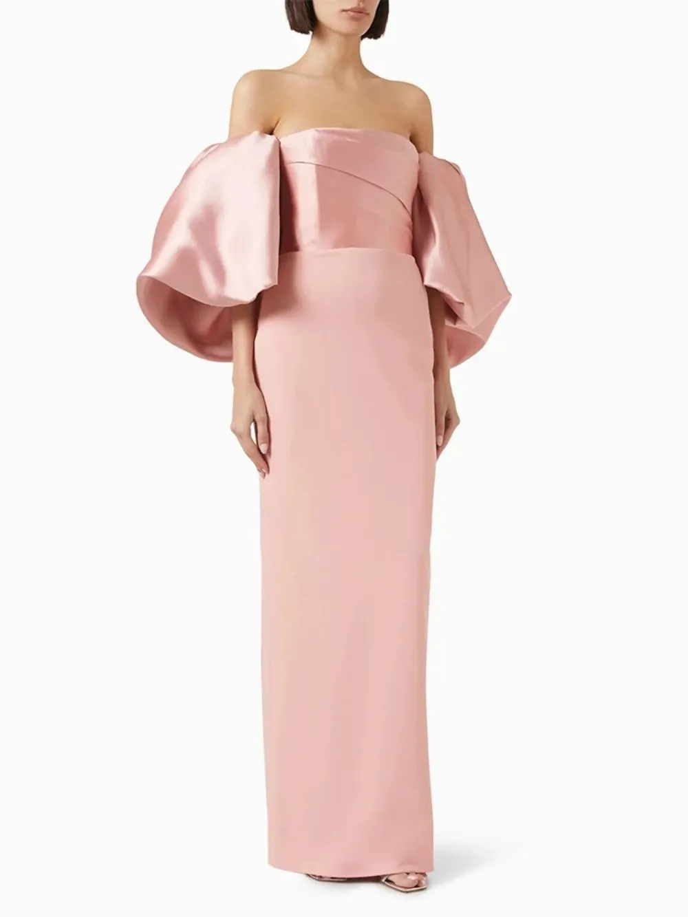 ff265315c16d4d19412b4202d8433b59 Malerie Satin Off-Shoulder Puff-Sleeve Maxi Dress