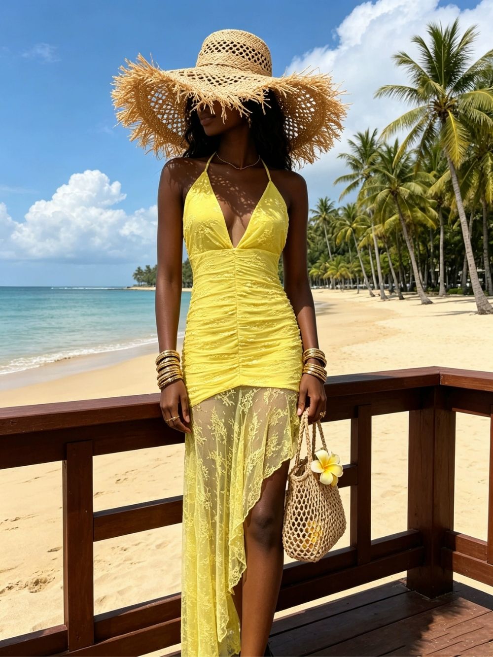 Makalia Yellow Halter Lace Maxi Dress