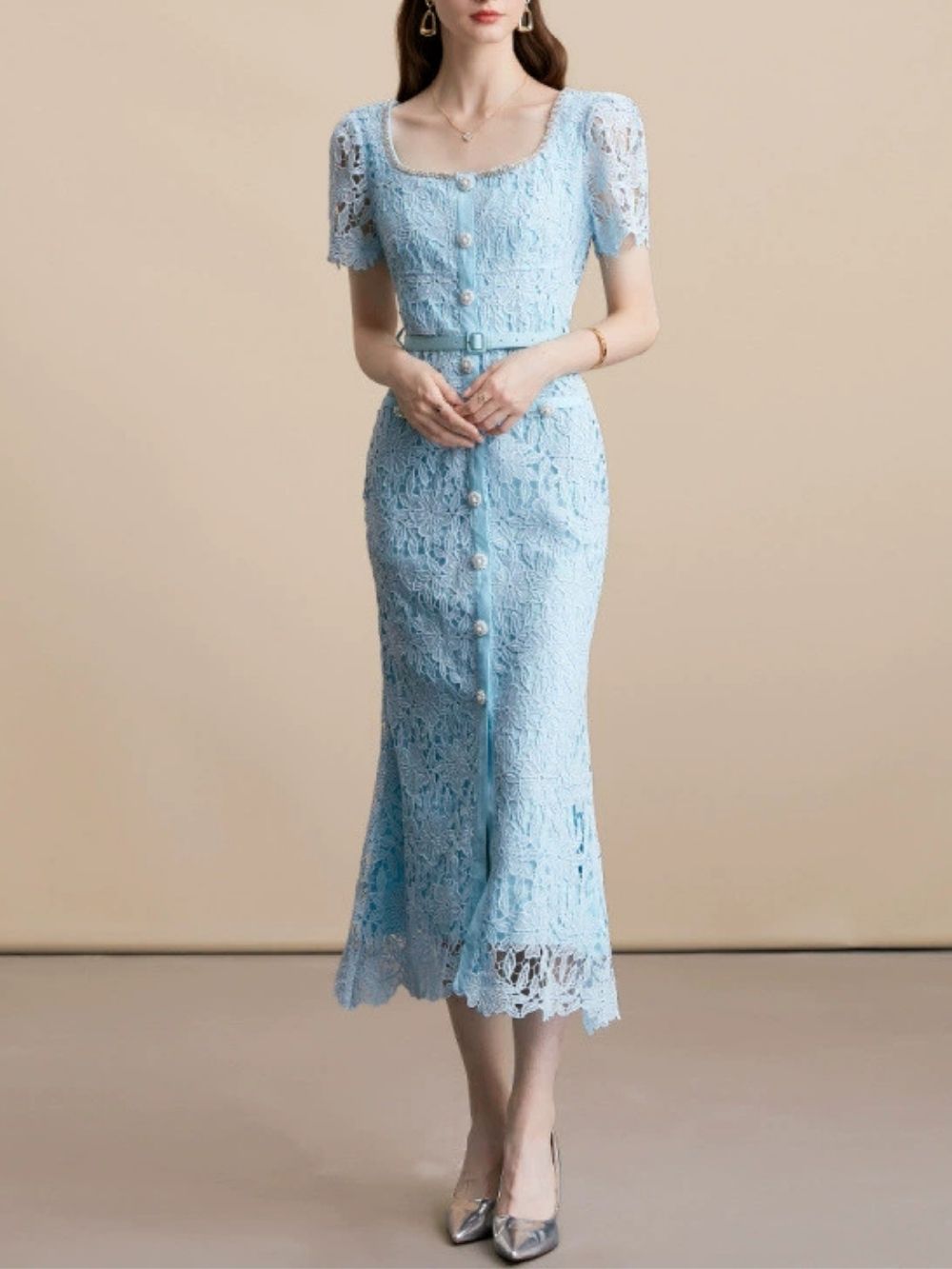 Maija Blue Lace Midi Dress - OWNCI Maija Blue Lace Midi Dress - OWNCI