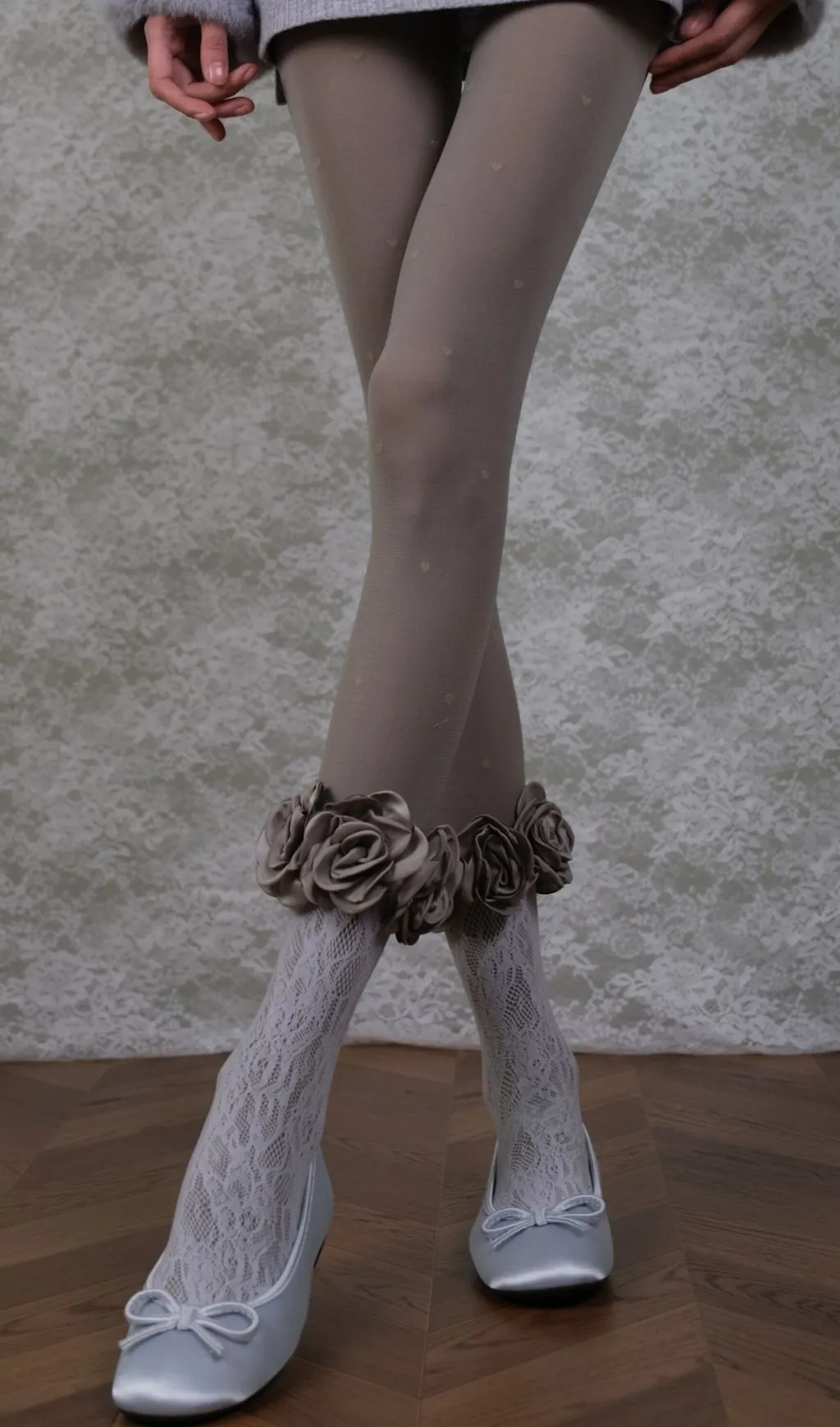 Grey Tights & Rose Lace Socks Set - OWNCI Grey Tights & Rose Lace Socks Set - OWNCI