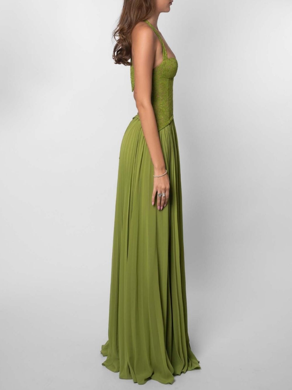 Marsali Green Halter Lace Pleated Maxi Dress - OWNCI Marsali Green Halter Lace Pleated Maxi Dress - OWNCI