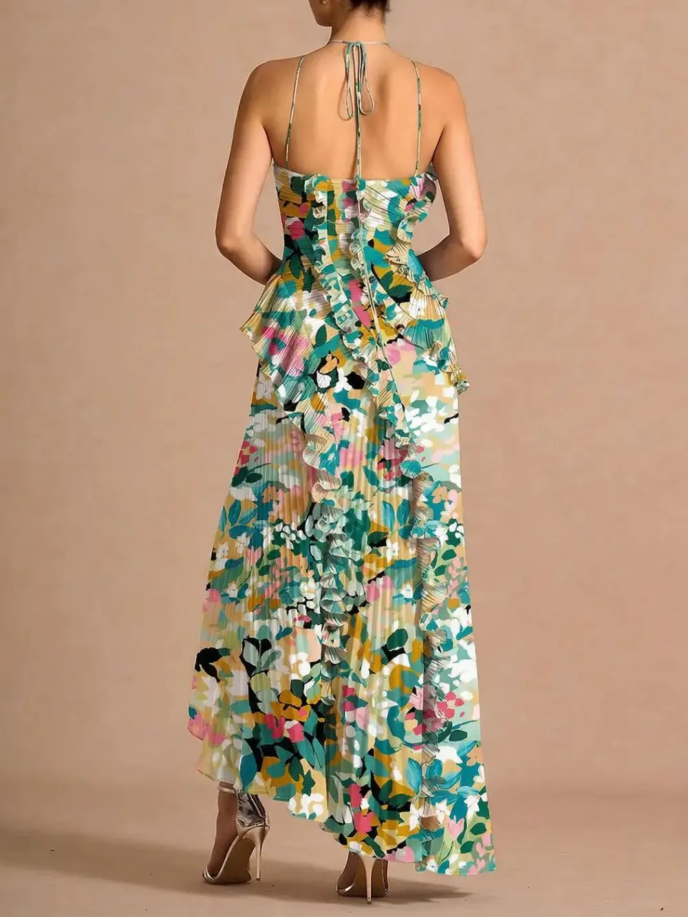 Finneas Peppermint Green Halter Pleated Maxi Dress - OWNCI