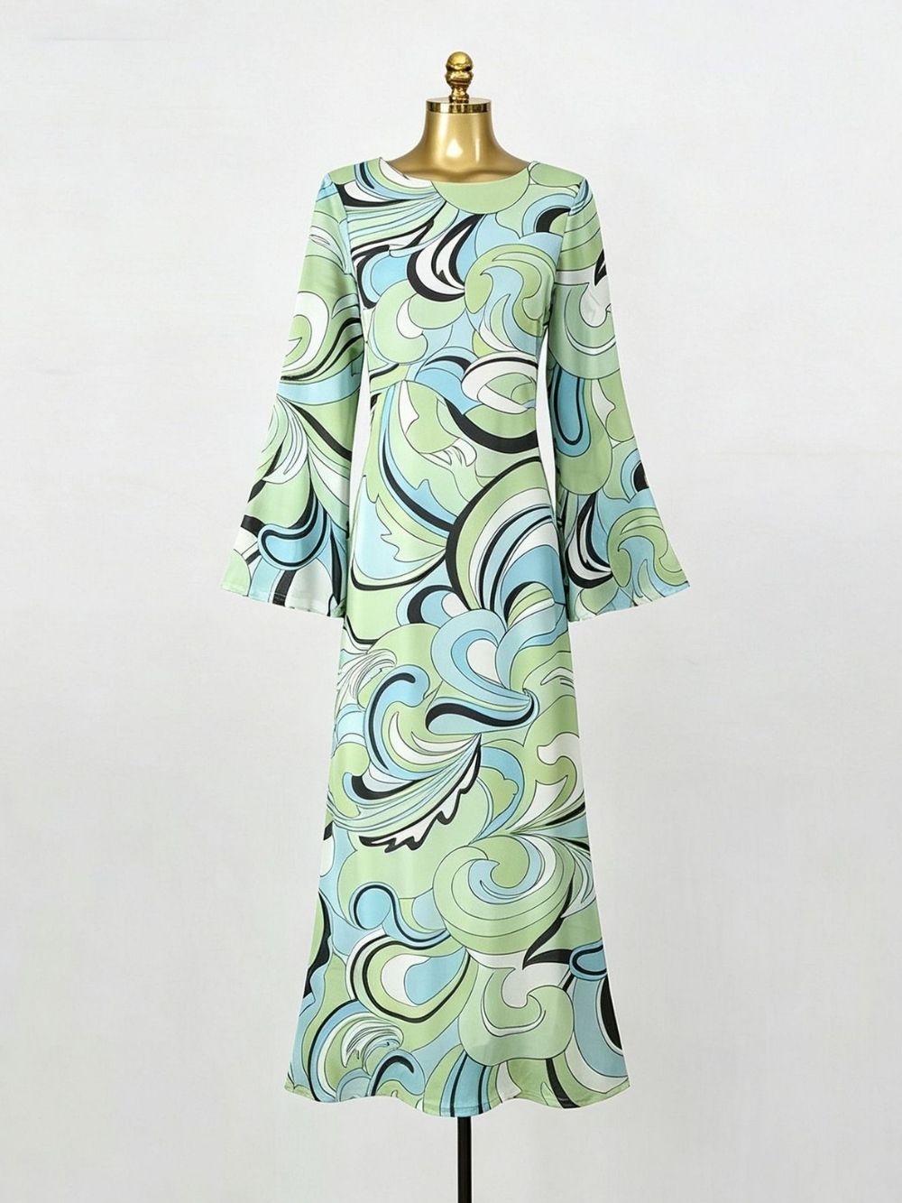 Maricela Green Long Sleeve Printed Maxi Dress - OWNCI Maricela Green Long Sleeve Printed Maxi Dress - OWNCI