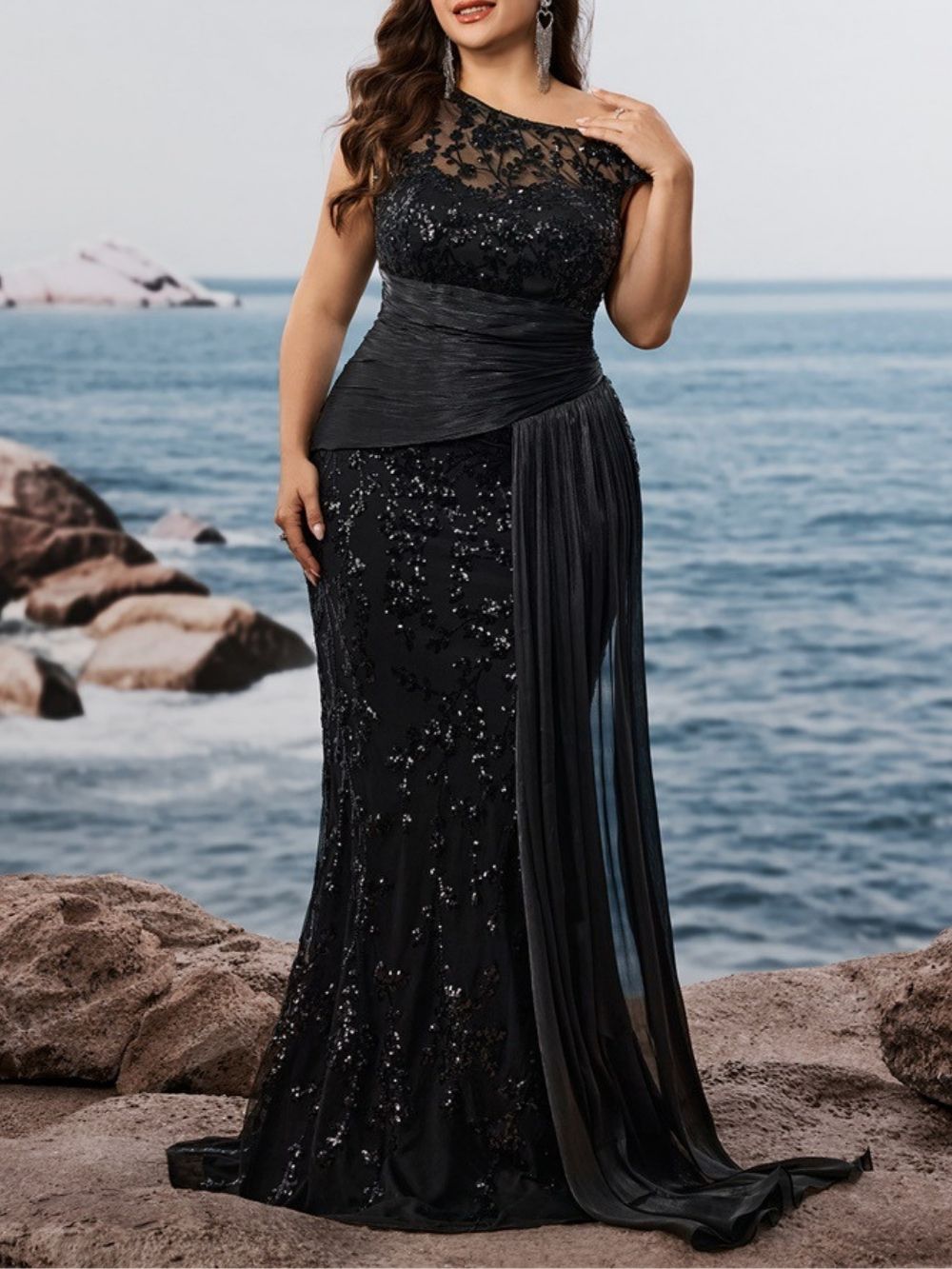 Mare Black Sequin Plus Size Maxi Dress - OWNCI Mare Black Sequin Plus Size Maxi Dress - OWNCI