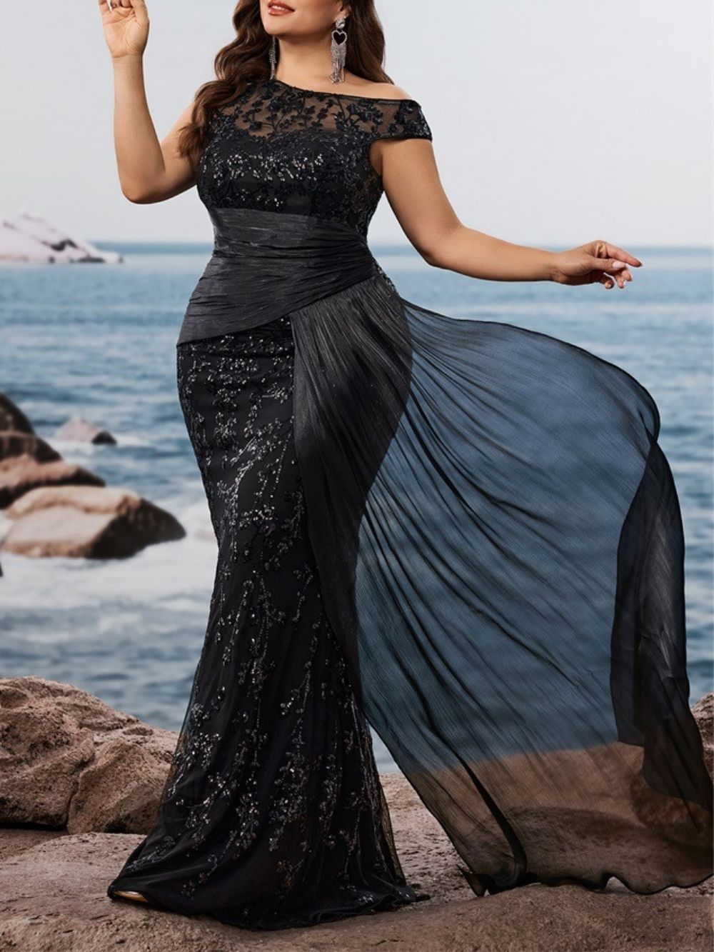 Mare Black Sequin Plus Size Maxi Dress - OWNCI Mare Black Sequin Plus Size Maxi Dress - OWNCI