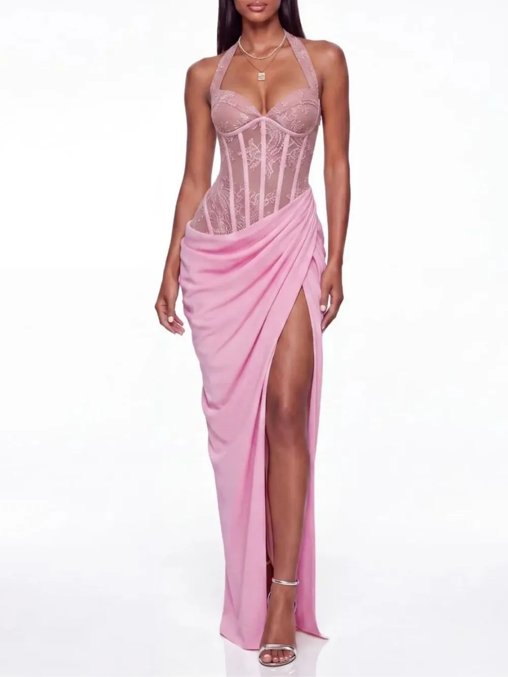 Zandor Halterneck Lace Split Maxi Dress - OWNCI Zandor Halterneck Lace Split Maxi Dress - OWNCI