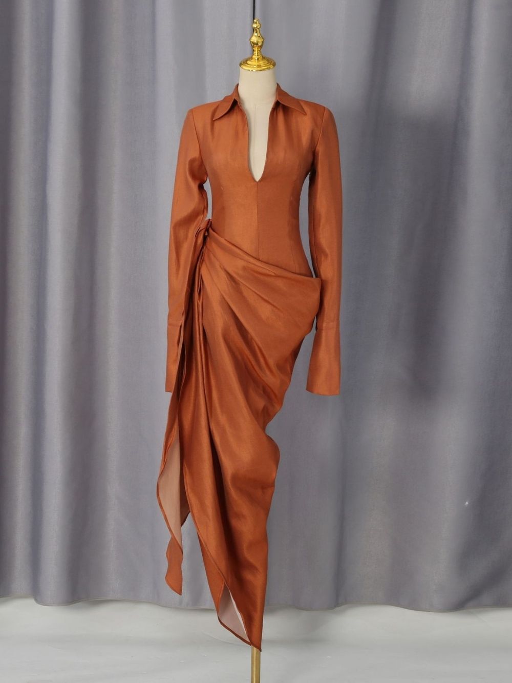 Marley Long Sleeve Ruched Maxi Dress - OWNCI