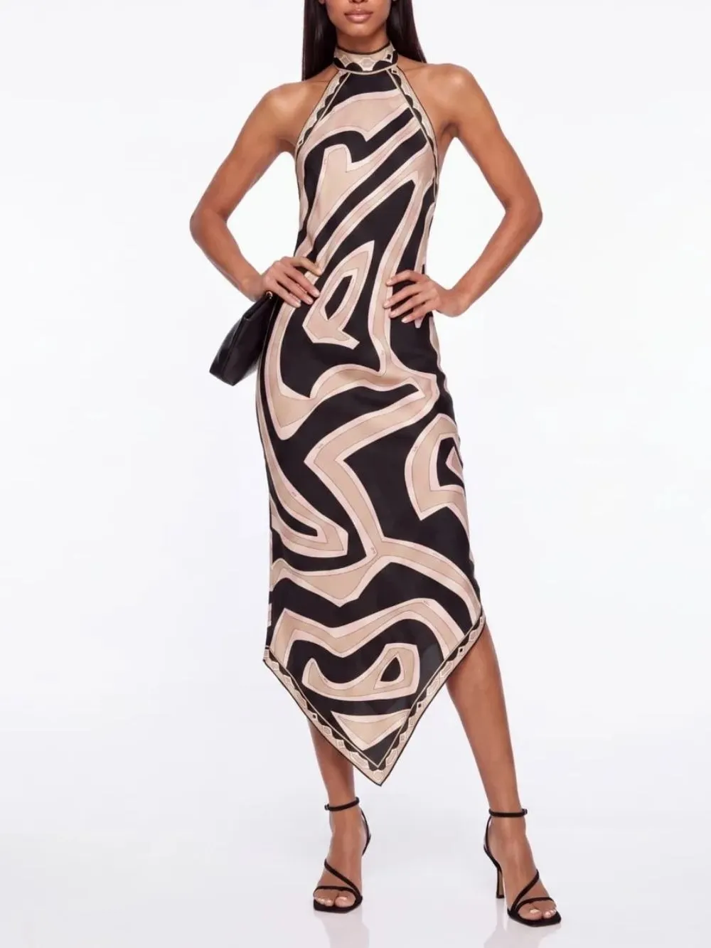 Zelmic Backless Printed Midi Dress