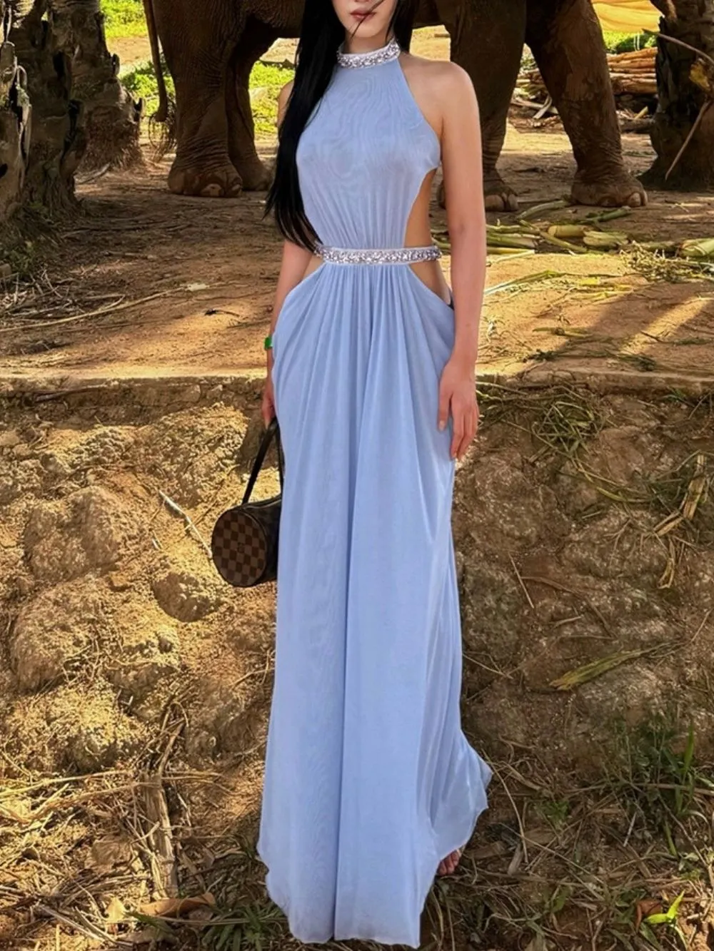 Marni Blue Halter Diamante Maxi Dress - OWNCI Marni Blue Halter Diamante Maxi Dress - OWNCI