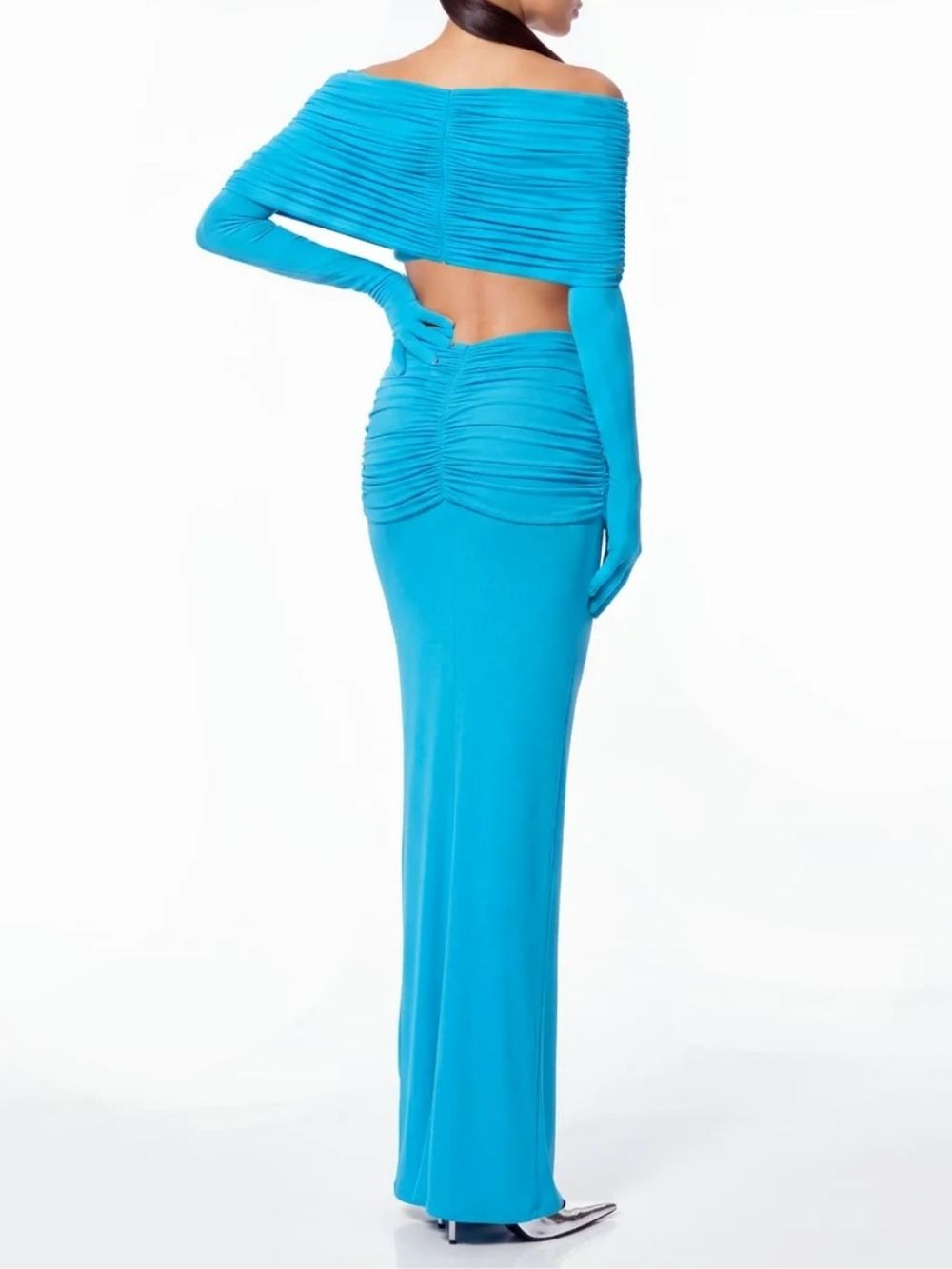 Quvion Off Shoulder Ruched Skirt Set - OWNCI