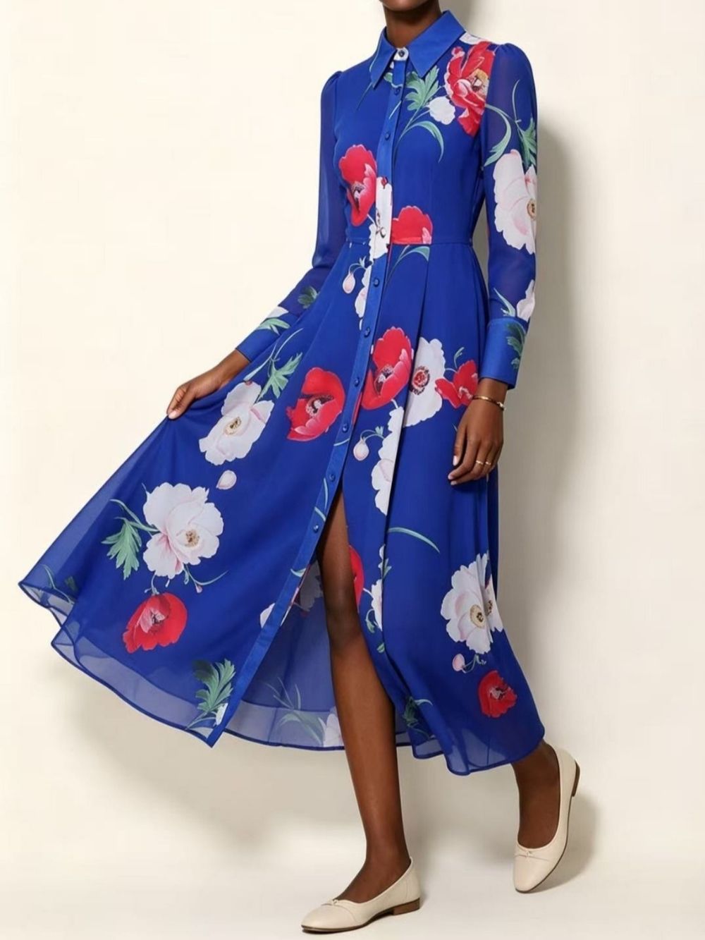 Maricopa Blue Floral Long Sleeve Maxi Dress - OWNCI Maricopa Blue Floral Long Sleeve Maxi Dress - OWNCI