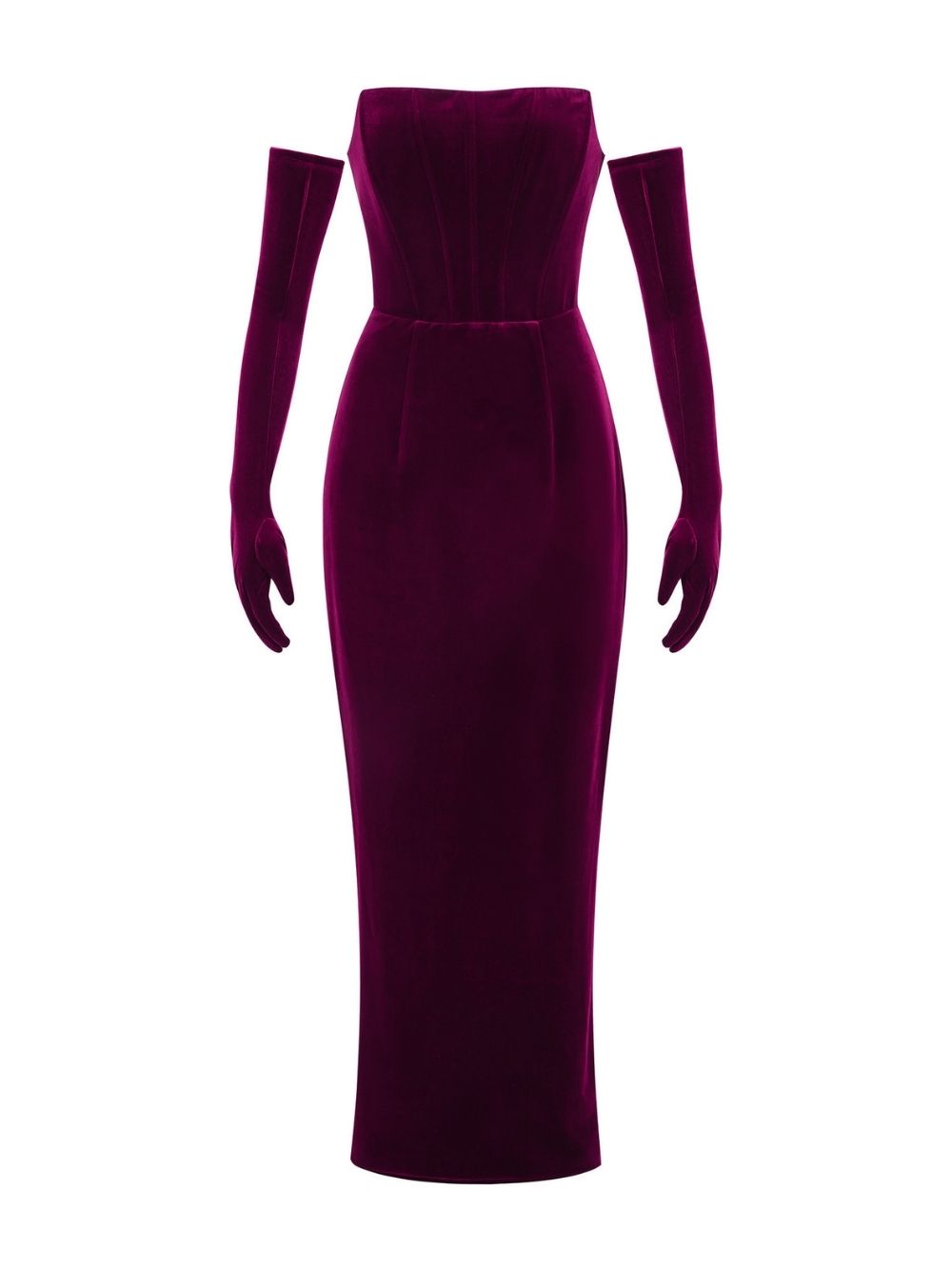 Maston Fuchsia Corset Velvet Maxi Dress With Gloves - OWNCI Maston Fuchsia Corset Velvet Maxi Dress With Gloves - OWNCI