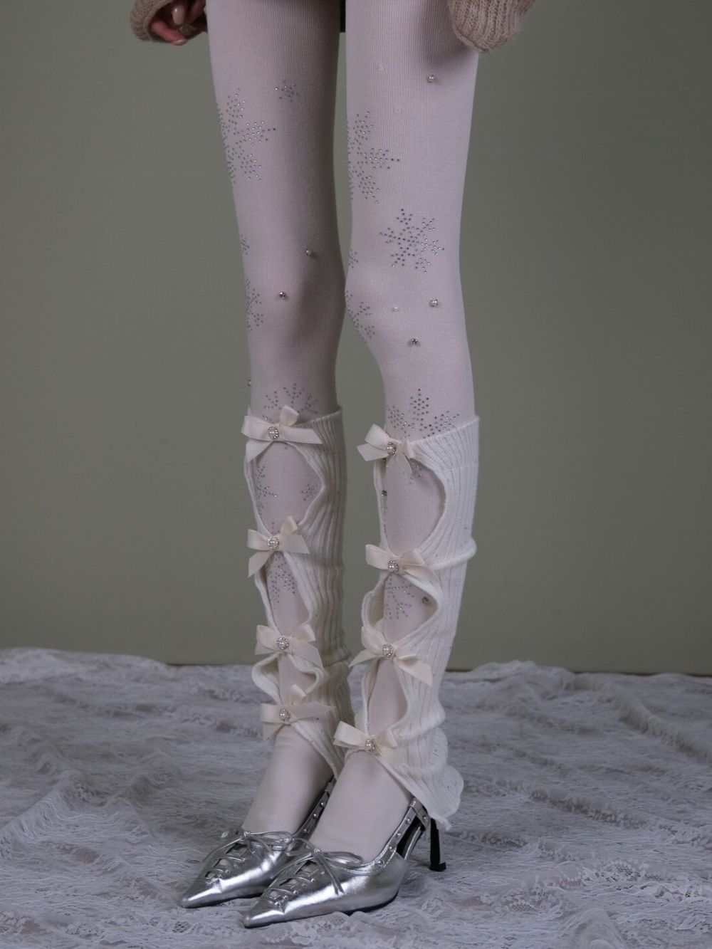 Marlo White Tights & Bow Socks Set - OWNCI Marlo White Tights & Bow Socks Set - OWNCI