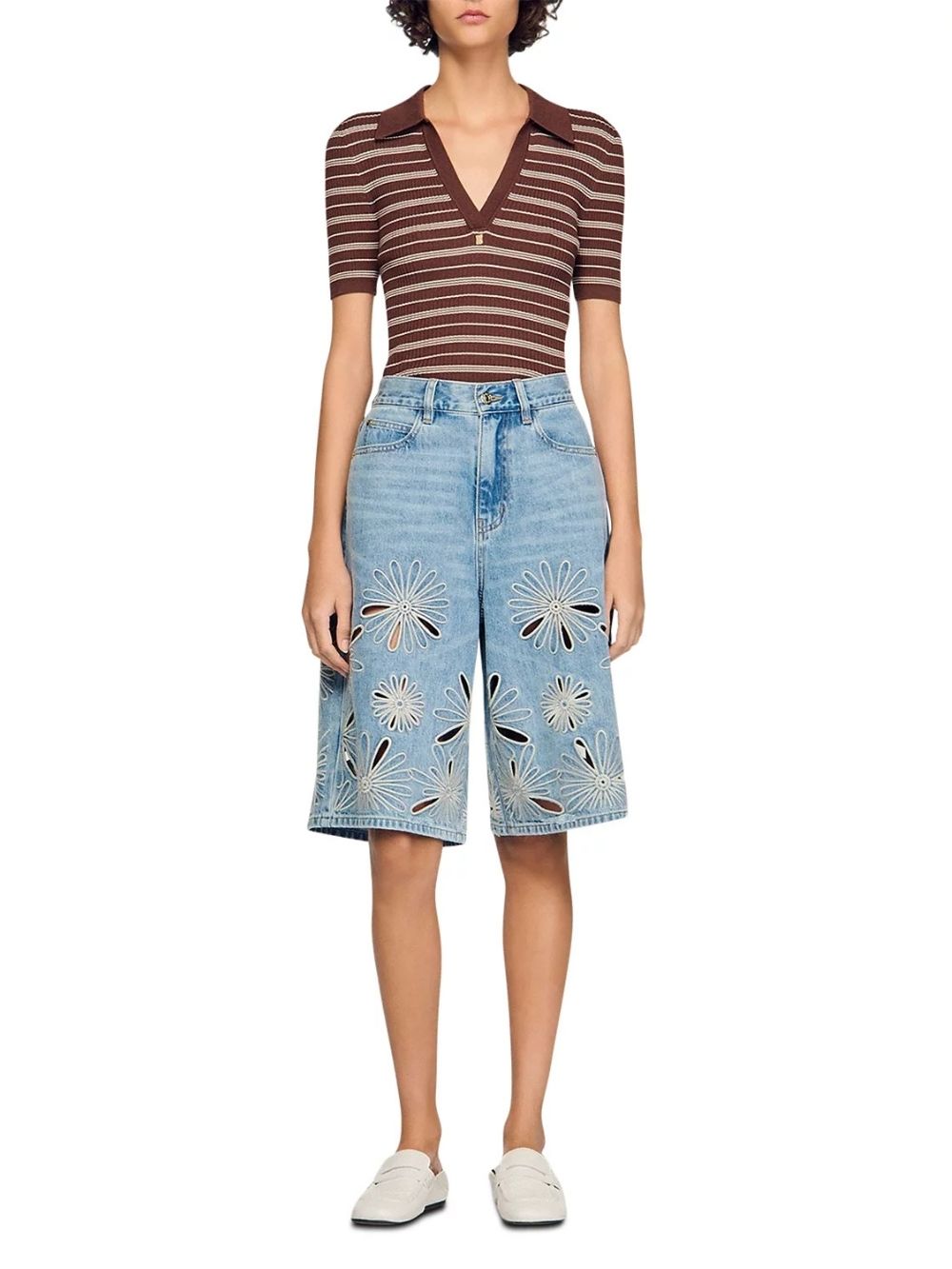 Embroidered Denim Bermuda Shorts in Blue Jean - OWNCI
