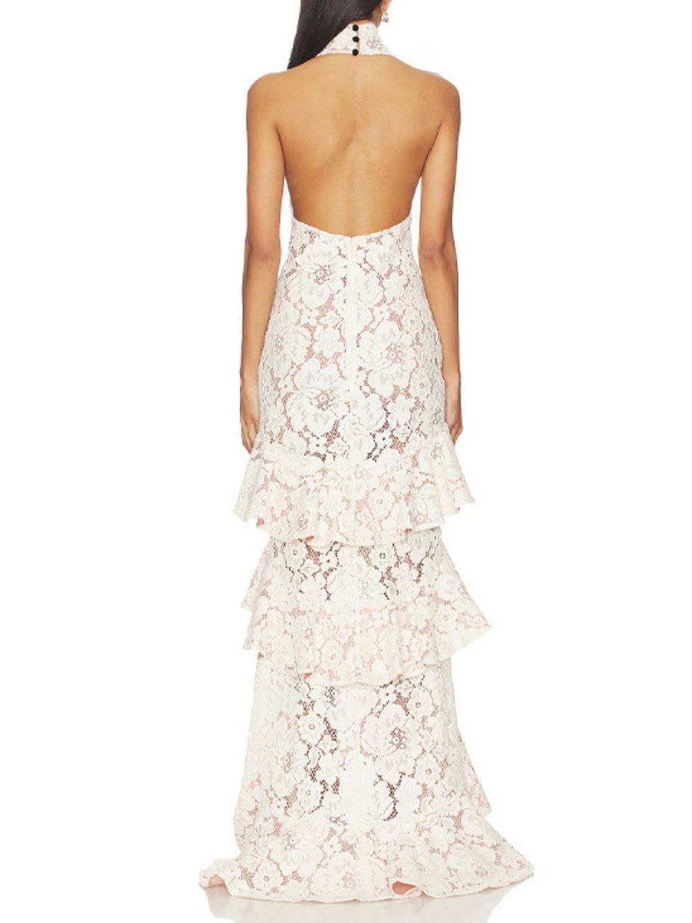 Masha White Halter Lace Layered Maxi Dress - OWNCI