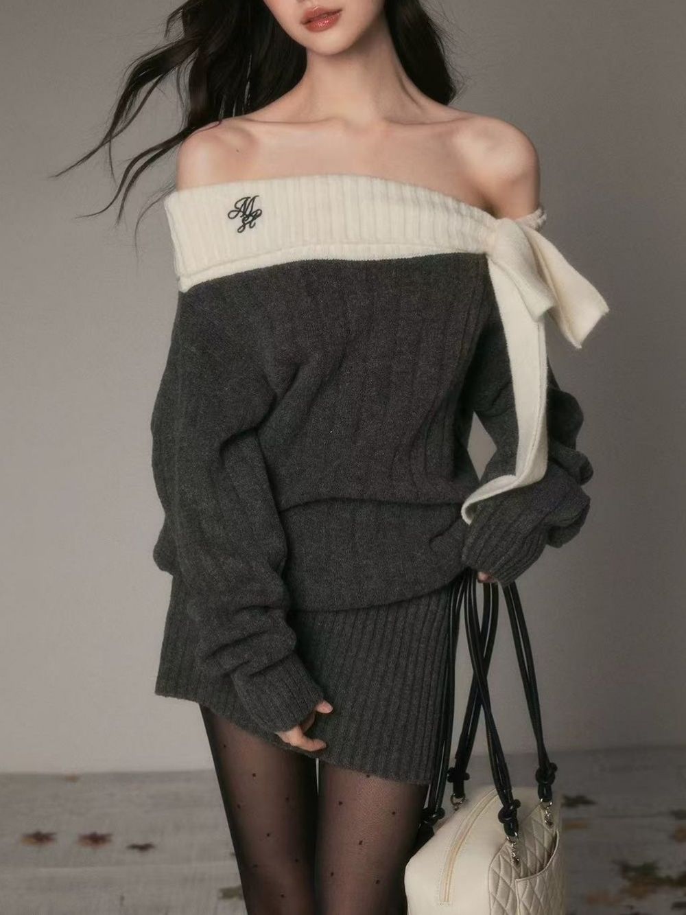 Marcia Off-Shoulder Long Sleeve Knit Mini Dress - OWNCI